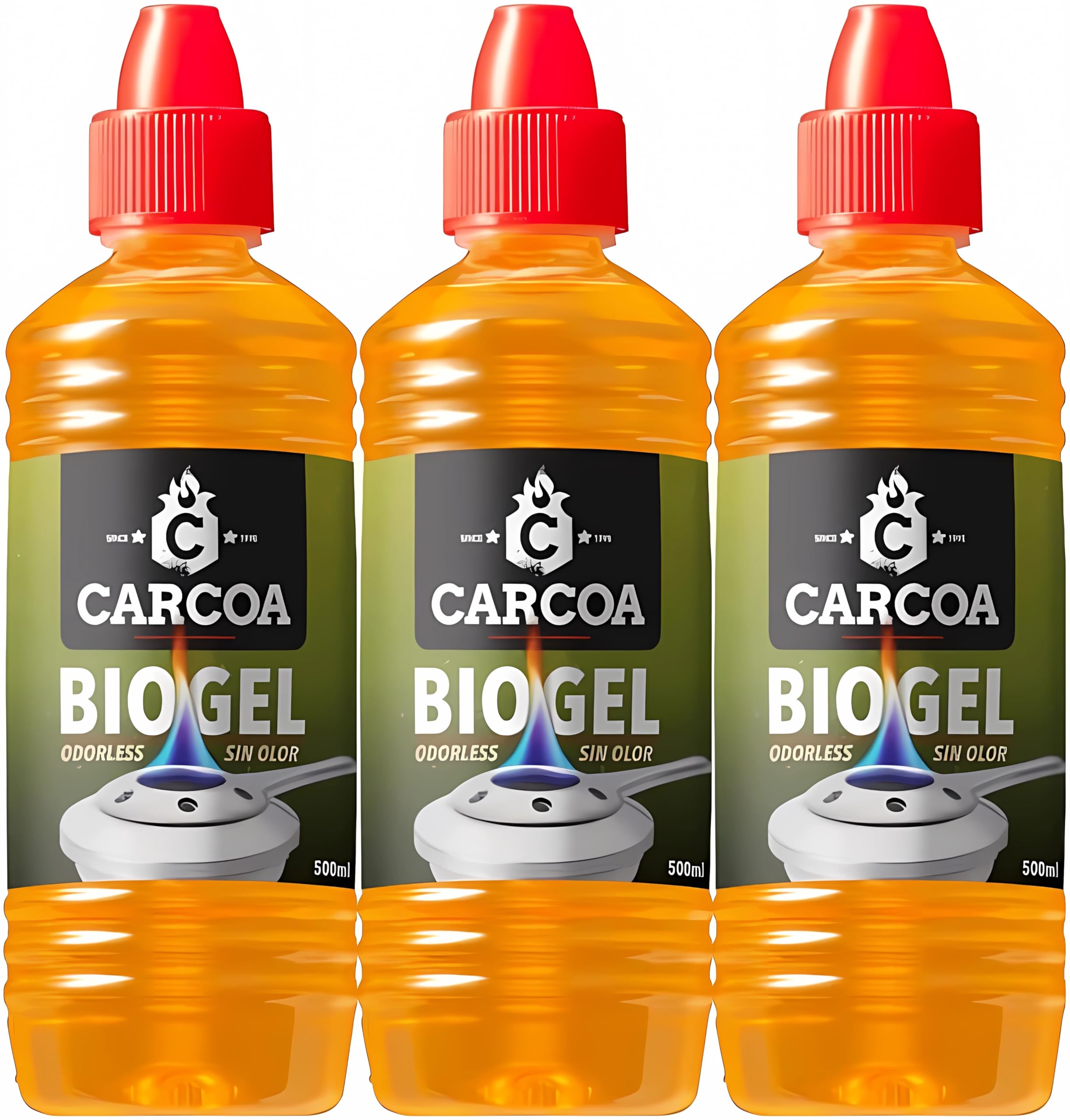 Gel de bioalcochol Carcoa - Spécial pour Fondue, Grills de Table, Wok et allumage de cheminées, sans Odeur, 500 ML. 3 unités.