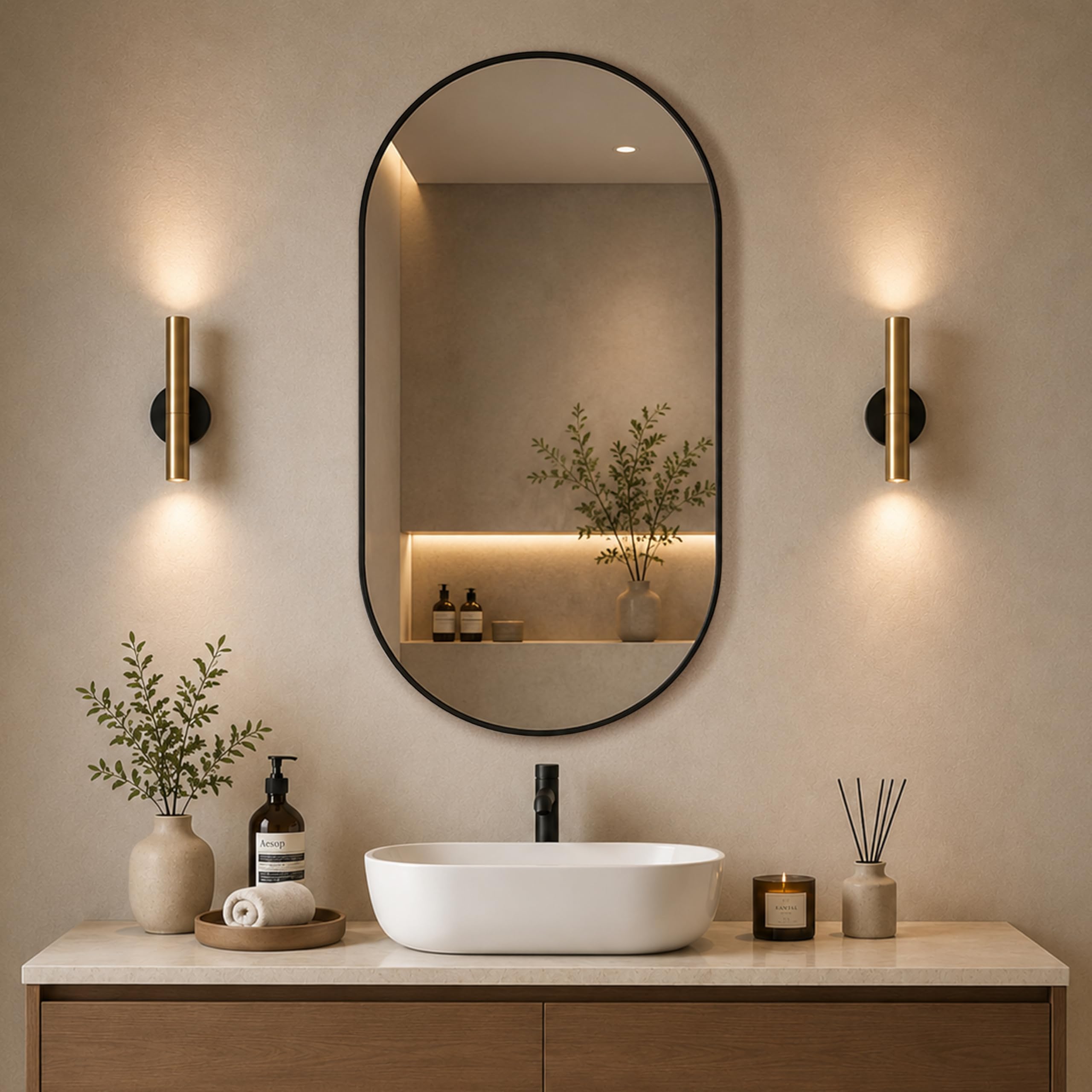 WASSMIST Mirror for Bathroom Wall | Capsule Bathroom Mirror with Aluminium Frame | HD Reflection Wall Mirror for Living Room/Bedroom (22 X 36 inch)-image-29