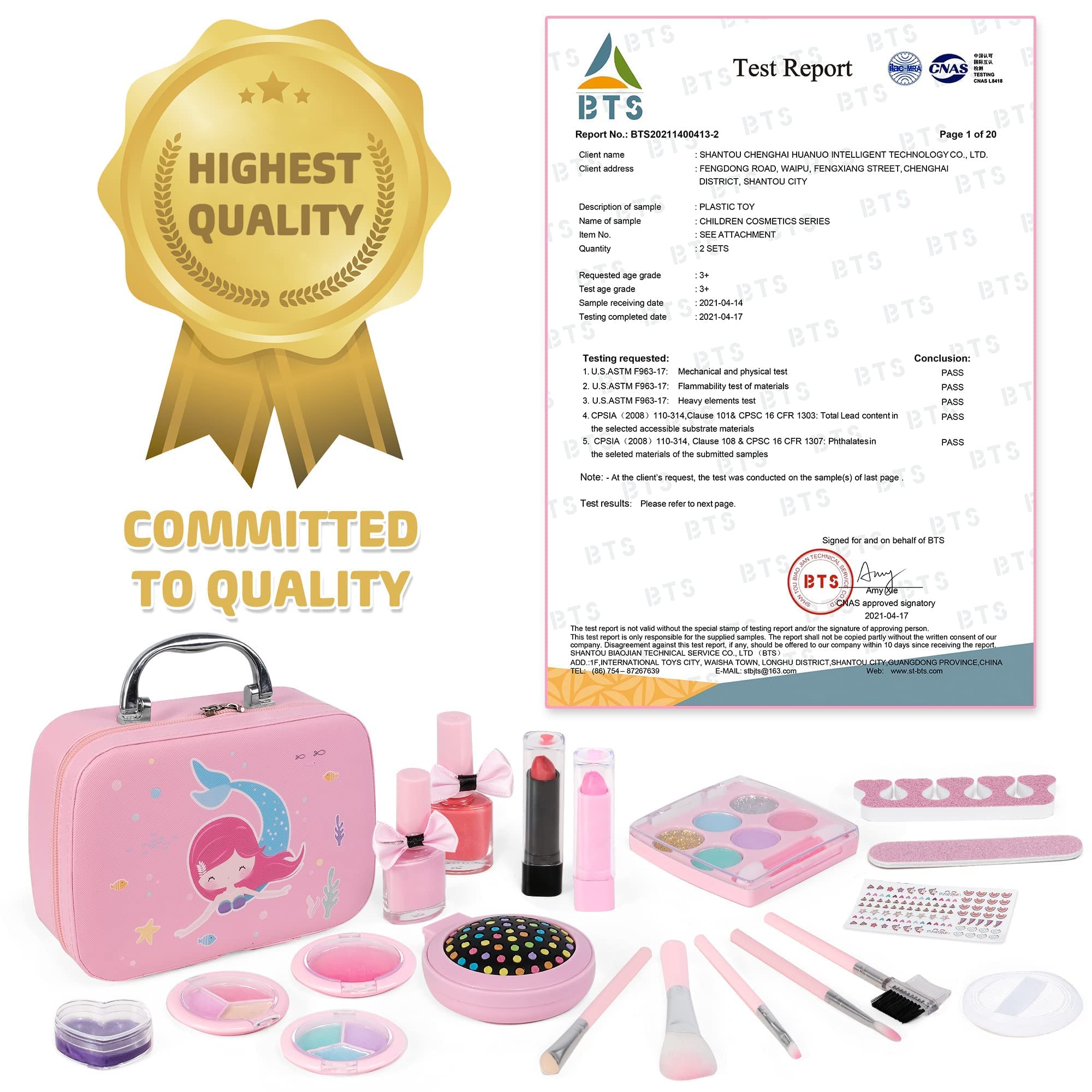 Kids Makeup Kit for Girl, Real Washable Kids Makeup Set Toy for Little Girls, 21 Pcs Non-Toxic Makeup Kit with Cosmetic Kit Bag for Girls Birthday Ages 3 4 5 6 7 8+ ,Pink