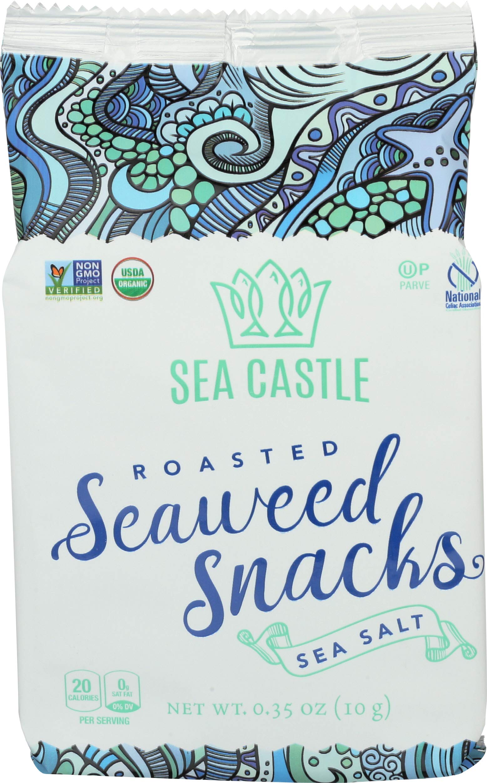 Sea Castle, Organic Roasted Sea Salt Seaweed Snacks, 0.35 Ounce