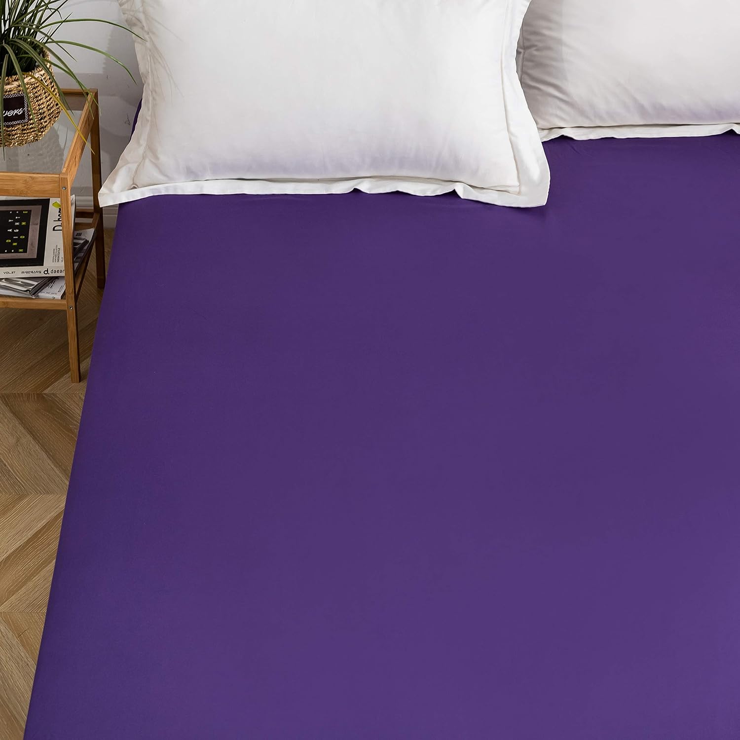 Fitted Bottom Sheet Only Premium 1809 Ultra-Soft Fade Resistant Brushed Microfiber Deep Pocket Full Purple