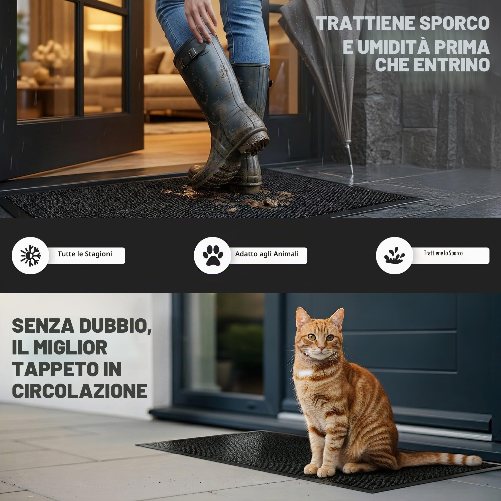 SG Traders Zerbino lavabile, con retro in gomma antiscivolo, per interni ed esterni, altamente assorbente, tappetino da cucina, perfetto per afferrare la polvere e lo sporco (60 x 120 cm, antracite)