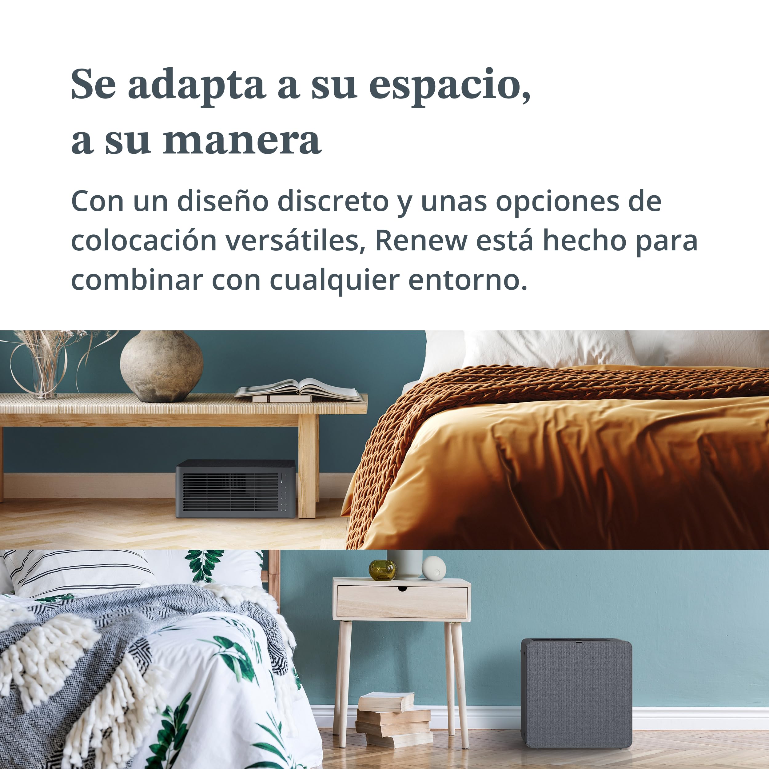 Airthings Renew - Purificador de aire inteligente, modos Silent (23 db), para dormitorios (hasta 49 m2), con filtros HEPA-13 y de carbón, atrapa el 99,97% de las partículas, para alergias