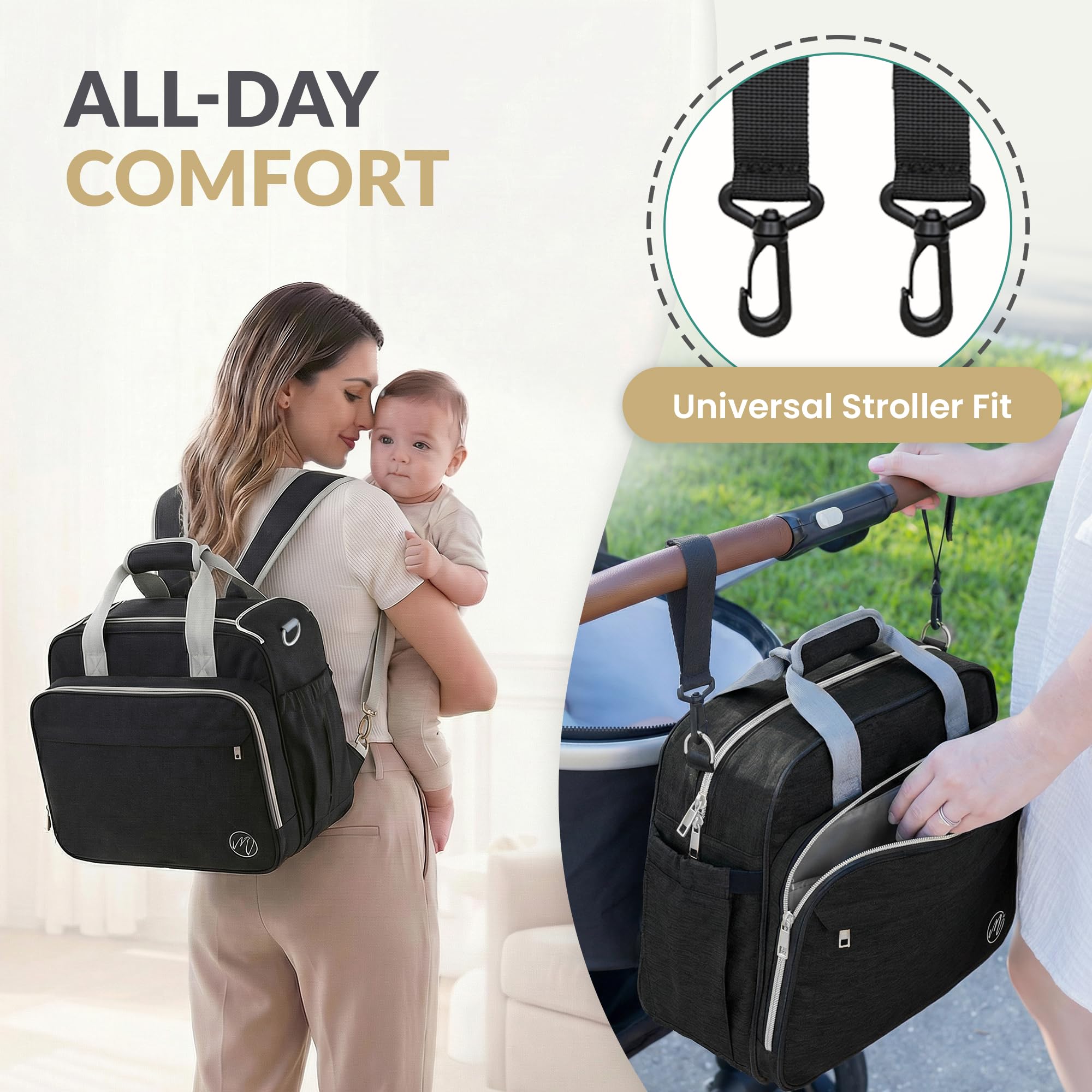 Mellories Umwandelbare Baby-Wickeltasche für Jungen und Mädchen, 4 Stile in 1 Rucksack, Wickeltasche
