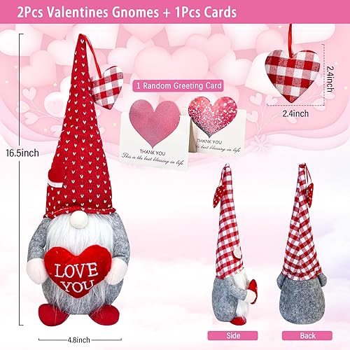 Miniatura 2 de Decoración de gnomo para el día de San Valentín, 2 gnomos de San Valentín, decoración de mesa para el hogar, regalo de San Valentín con dulce gnomo
