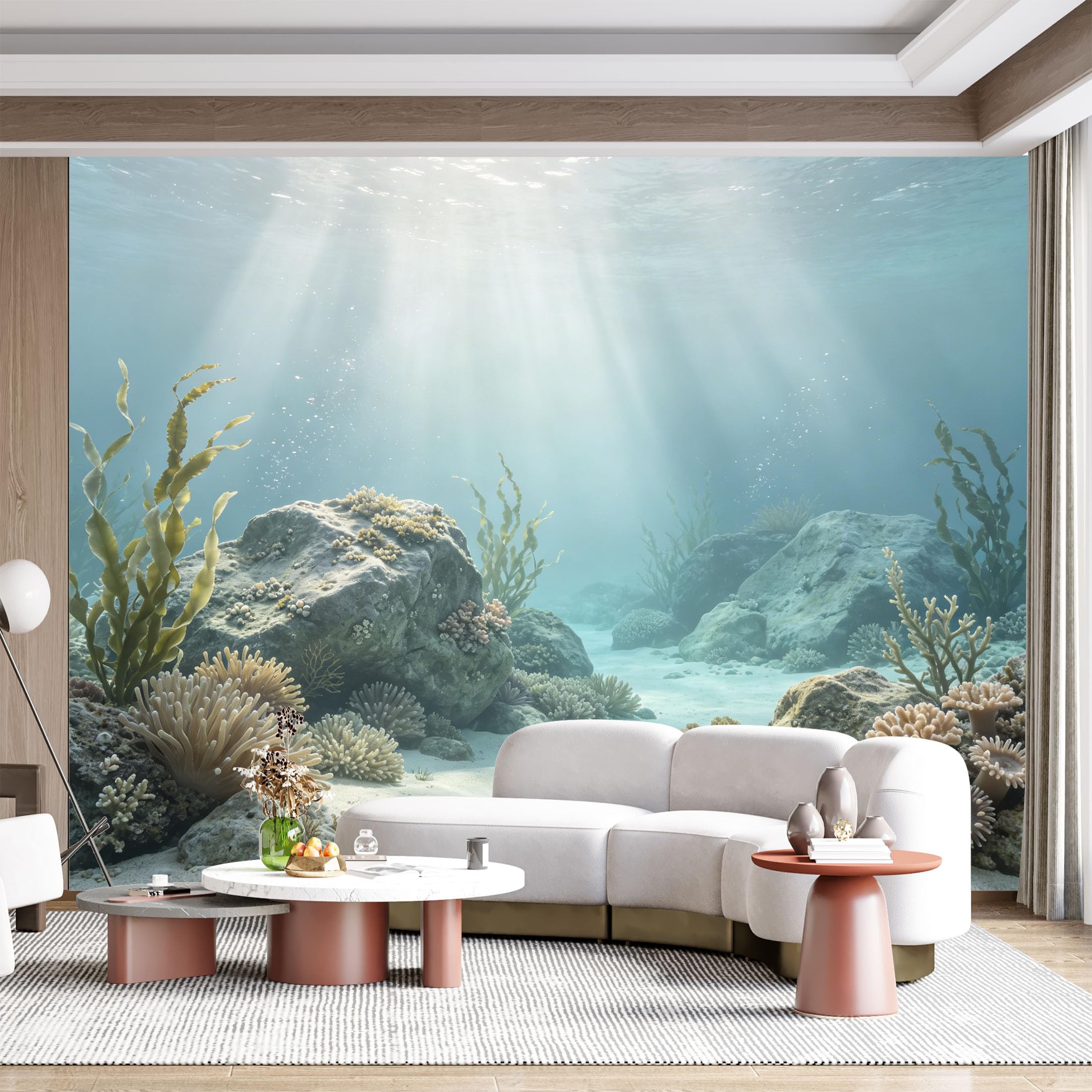 Custom Size Wall Mural Underwater Seascape Ocean Life Coral Reef Kelp Sunlight Beam Marine Life SelfAdhesive Wall Fabric Removable for Home Office Decor