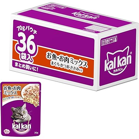 Amazon Amazon Co Jp限定 カルカン パウチ 成猫用 お魚 お肉ミックス まぐろ かつお ささみ入り 70g 36袋 まとめ買い キャットフード カルカン ペット用品 通販