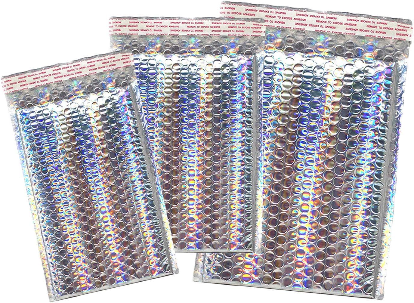 5x9, 6x10, 8.5x12" All Sizes Combo, Holographic Bubble Mailers, Glamour Metallic Padded Quality Hologram Cushion Mailing Envelopes, Heavy Duty Packaging Mailers W/Kissy Stickers (36)