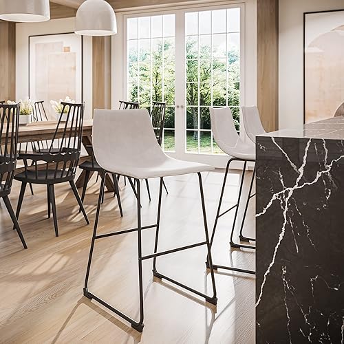 Miniatura 3 de BELLEZE Zariah - Juego de 2 sillas de bar de piel sintética, modernos, tapizados, altura de mostrador, taburetes de bar moldeados con respaldo bajo