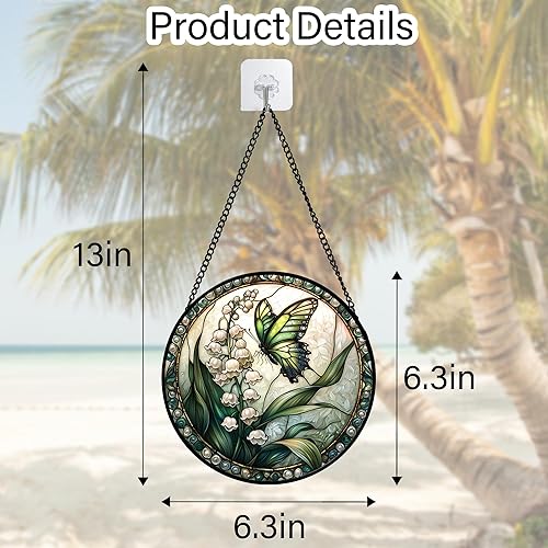 Miniatura 2 de Colgante de vidrieras para ventana, diseño de lirio del valle, mariposa, atrapasoles para puertas, hogar, decoración y Navidad, Día de la Madre,