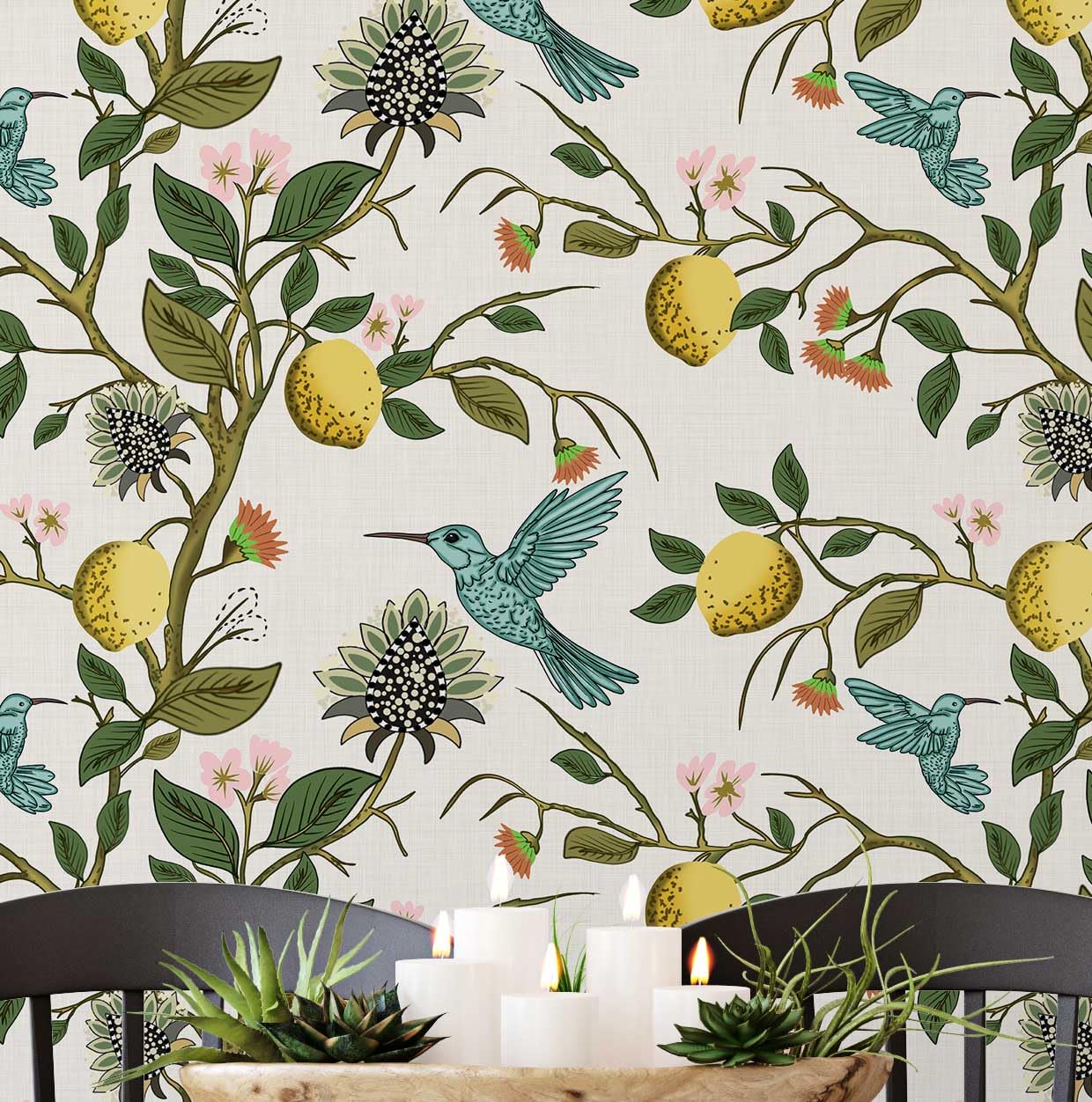 Papier peint colibri bleu pour une décoration d'intérieur facile de l'entrée
