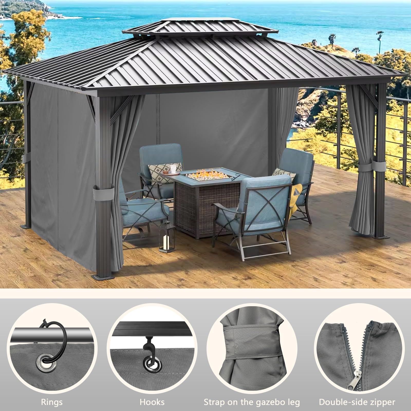 Pavillon 4 Seitenteile 3x3m Wasserdicht UV Schutz Grau