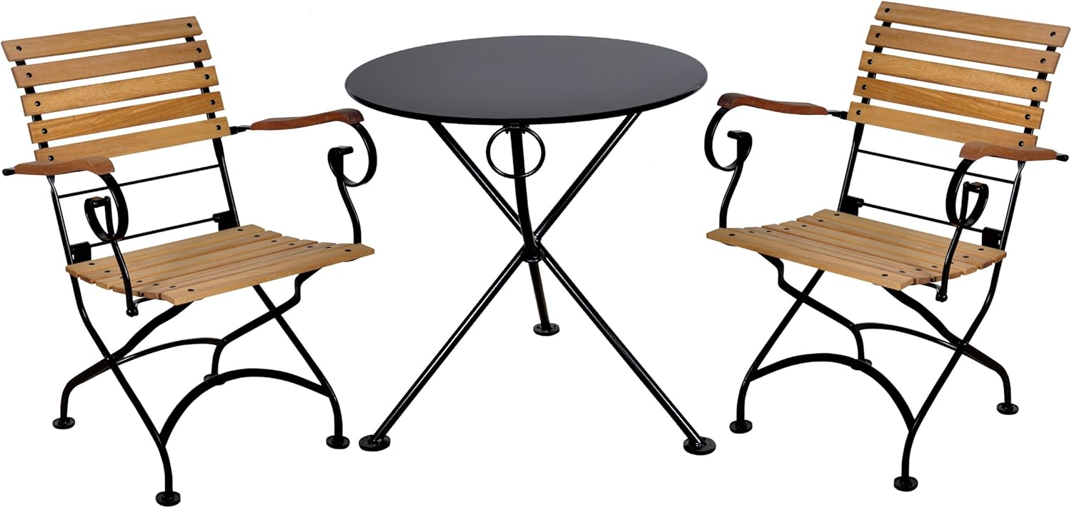 Mobel Designhaus French Café Bistro 3-leg Folding Bistro Table, Jet Black Frame, 24" Round Metal Top x 29" Height : Patio, Lawn & Garden