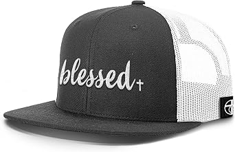 Blessed Cross Christian Trucker Hat - Adjustable Fit Cotton Snapback Hat - Breathable Mesh Side for Casual Wear