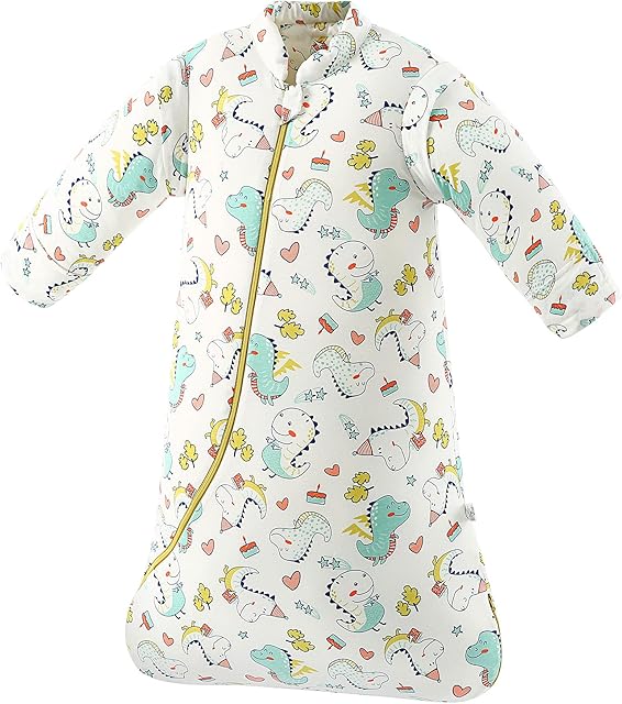 Kids Sleeping Bag Cartoon Dinosaur Baby Wrap Blanket 3.5 Tog for Girls and Boys Winter Thick Swaddle Blankets with Removable Sleeves 24-48 Months/83-95cm