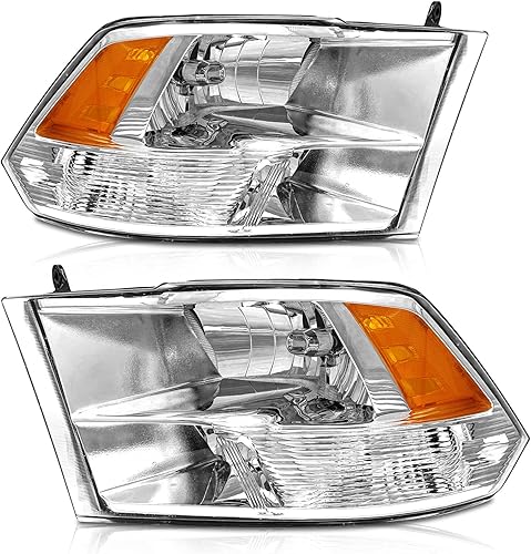 Conjunto de faros delanteros para Dodge Ram 1500 2009-2018 | Dodge Ram 2500/3500 2010-2018 carcasa cromada reflector ámbar doble estilo luz par de