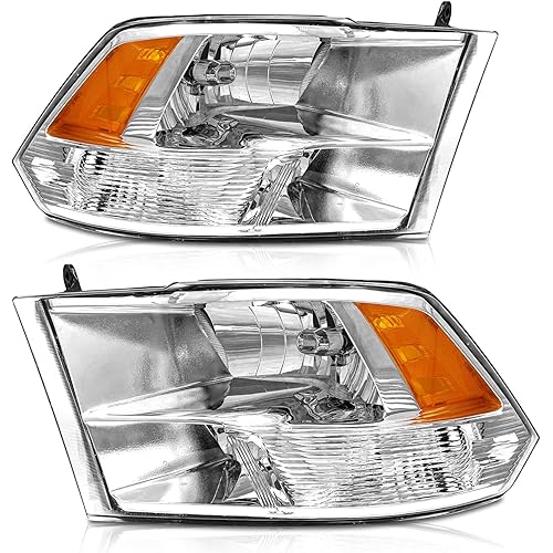 AXLAHA 2009-2018 Dodge Ram Headlights Assembly for 2009-2018 Dodge Ram 1500,2010-2018 Dodge Ram 2500/3500 Quad and Dual Style Chrome Housing Amber Reflector Replacement Driver and Passenger Side