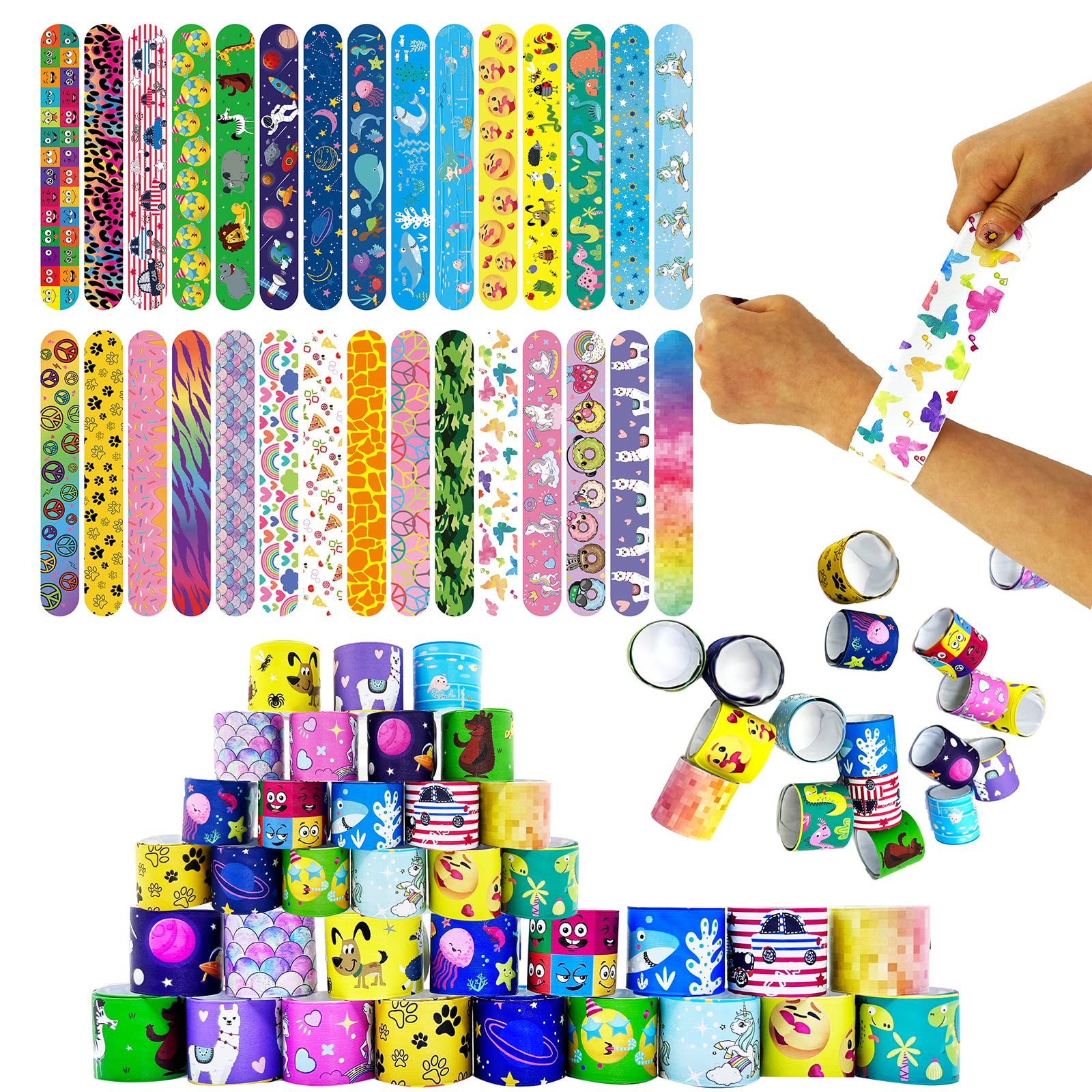 Slap Bracelets Wristband Slap Bands for Kids Party Bag Filler,30Pcs Colorful Pattern Snap Bracelet Bands Bulk for Kids Boys Girls Birthday Party Loot Bags Supplies Favors,Classroom Prizes Xmas Gifts