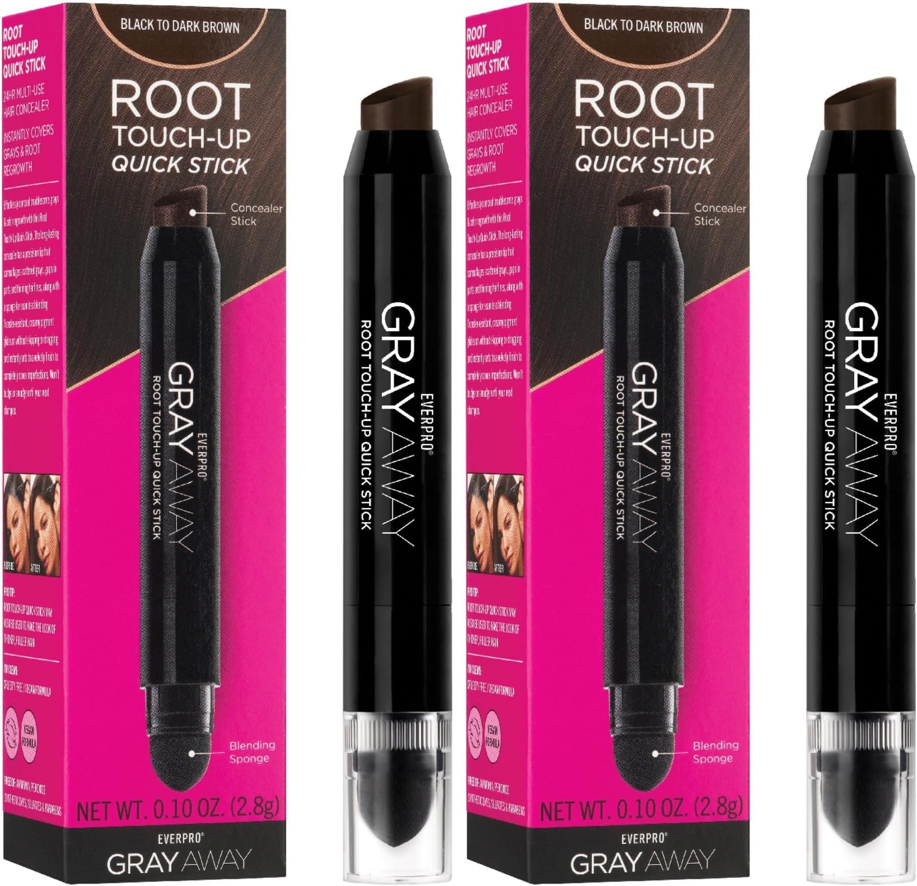 EVERPRO Gray Away Root Touchup Quick Stick, Black/Dark Brown, 0.1 Oz (Pack of 2)