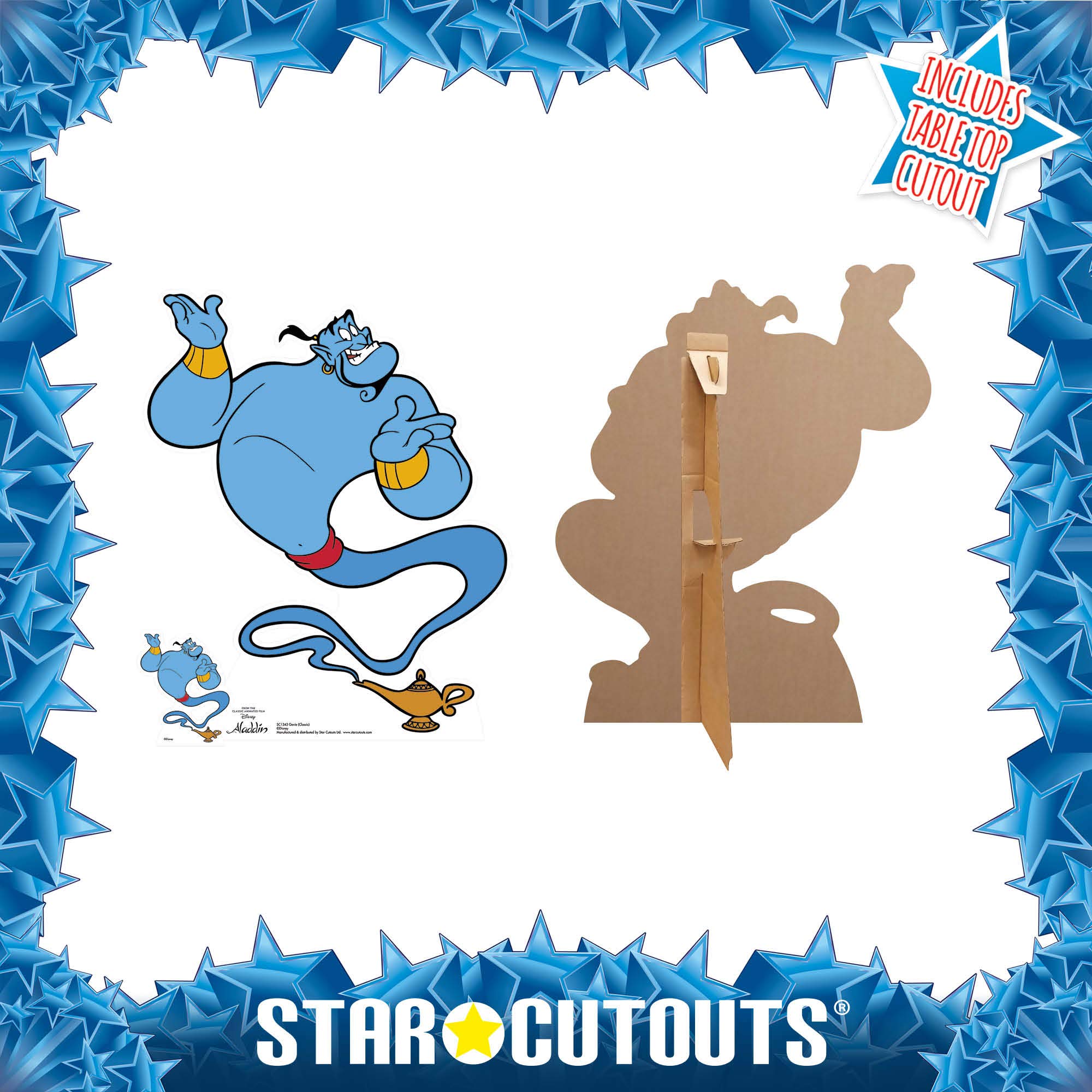Star Cutouts Ltd SC1343 Aladdin (klasyczny) Robin Williams Lifesize wycięcie z darmowym mini kartonowym Standee idealne dla fanów, przyjaciół, kolekcjonerów i rodziny, wzrost 88 cm, kreskówka dżina