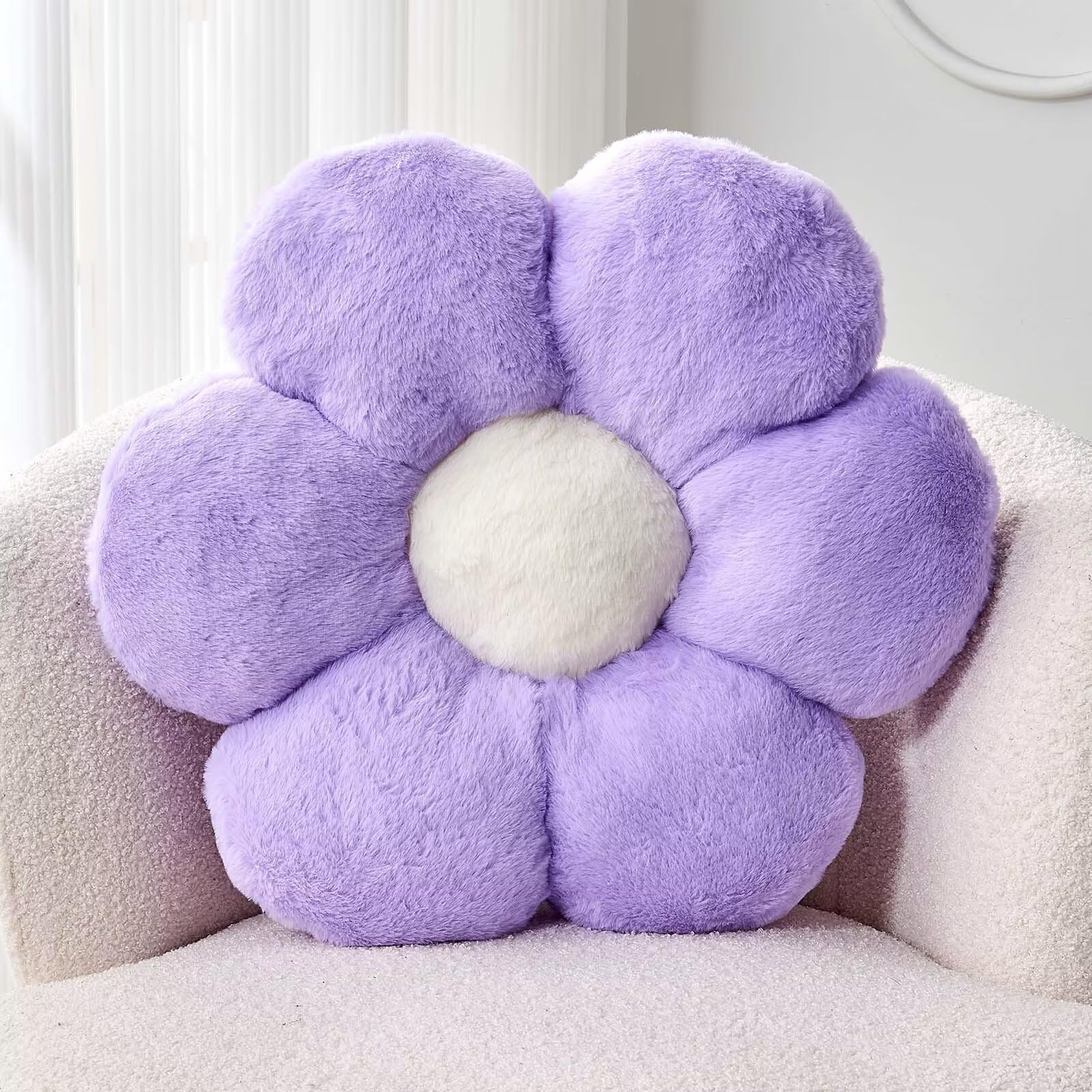 Kcvvcr Lavender Flower Pillow, 17.7" Flower Shaped Plush Decorative Throw Pillow for Bed