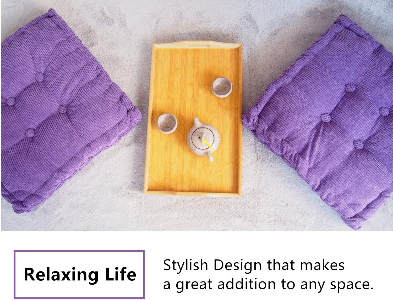 CHEOALFA 20x20inch(Set of 2) Square Floor Pillow Chair Pad Sofa Cushion Tatami Floor Cushion Purple Cushion for Living Room Bed Balcony Outdoor Children's Play Area Car etc. (Purple): Kitchen & Dining