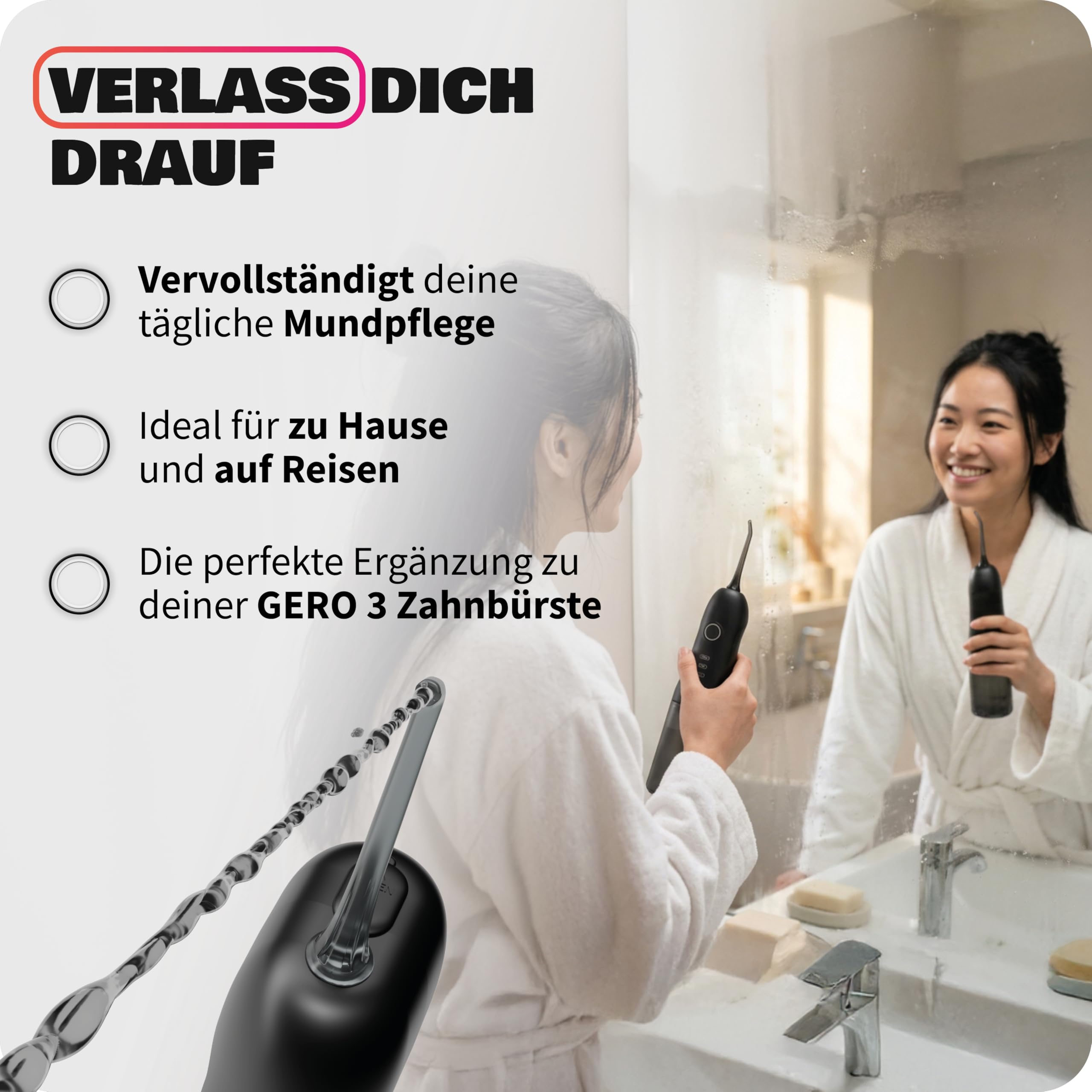 Zahnheld® Munddusche AQUADENT A2 | Kabellos | Für unterwegs und zu Hause | Water Flosser | Fördert eine effektive Reinigung der Zahnzwischenräume | 3 Programme | Effektive, elektrische Zahnreinigung & Mundhygiene, Zahndusche, Mundspülung für Zahnzwischenr