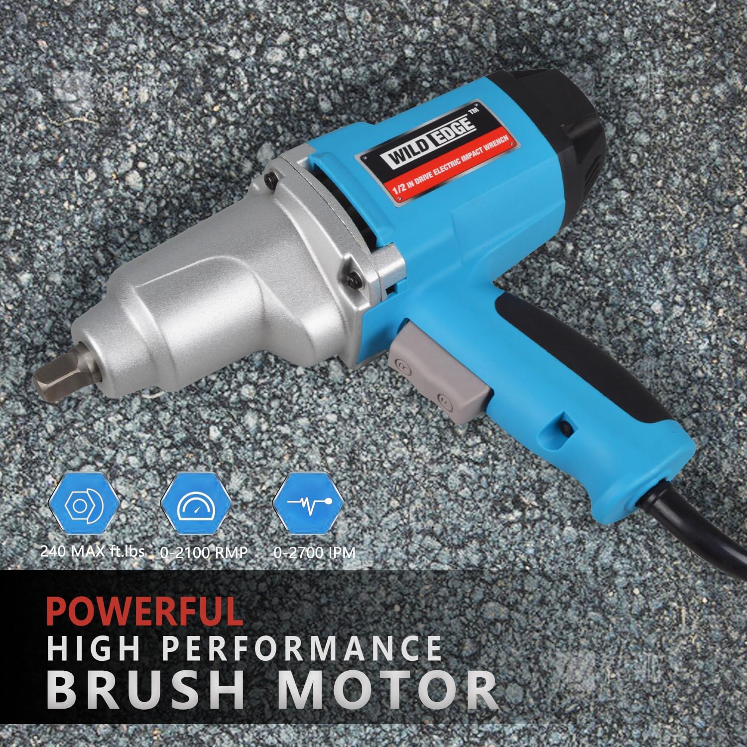 Impact Wrench Kit, Heavy Duty 1/2 Inch Drive 7.5 Amp Corded Impact Gun, Max Torque 240 Ft-lbs & 2700 IPM, 4pcs Durable Sockets with Detent Anvil