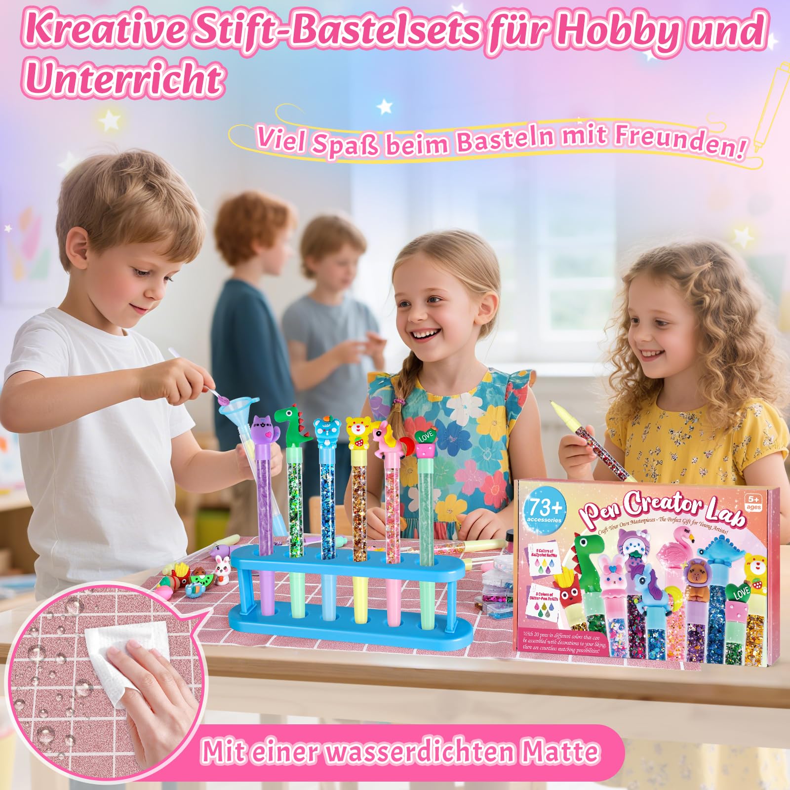 Kazzley Stifte Selber Machen Set mit 73 Zubehör, DIY Stifte Set, Bastelset Kinder ab 6 Jahre, Basteln Kindergeburtstag Geschenkideen Einschulung Geschenk für Mädchen Junge ab 5-12 Jahre