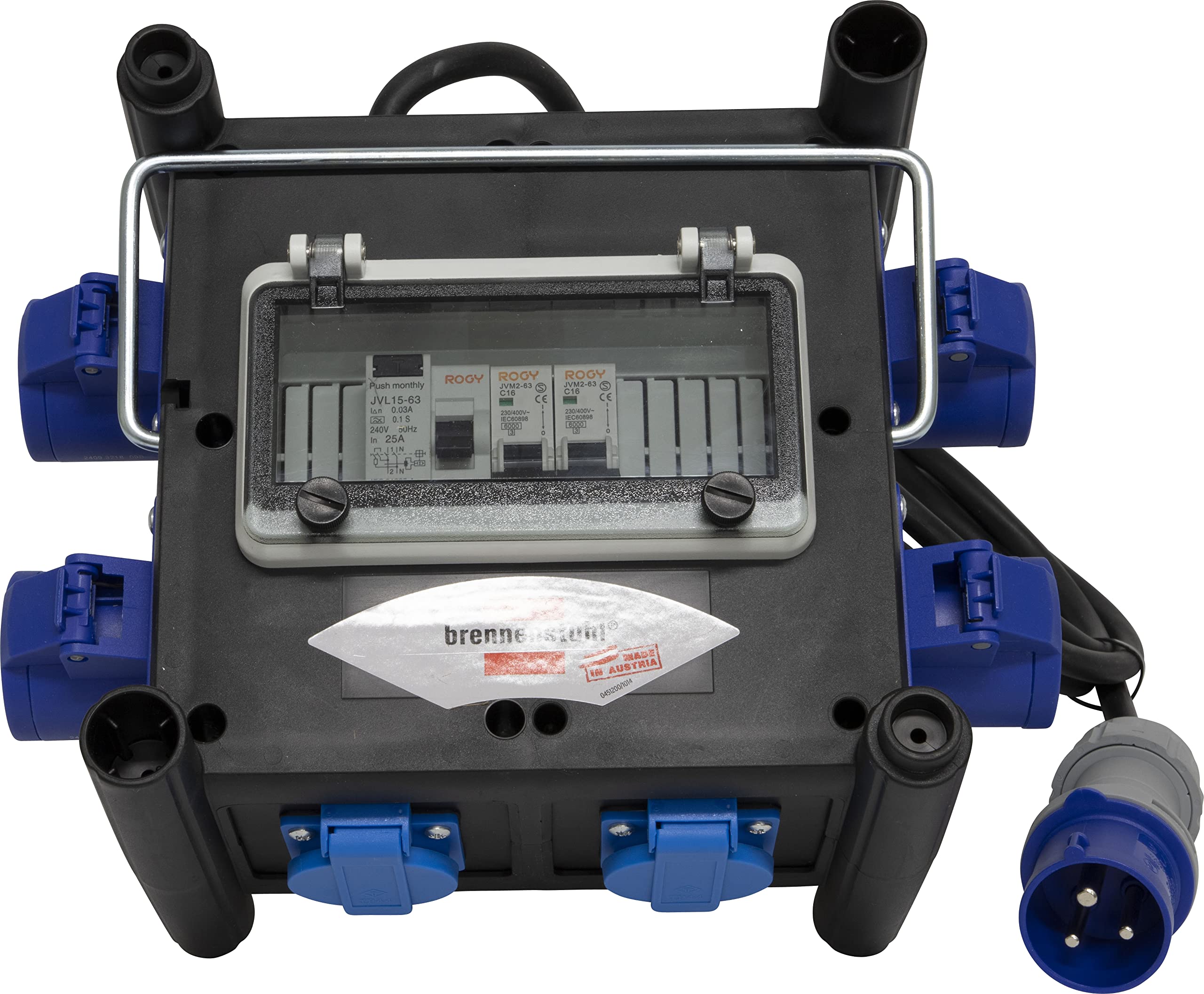 Distributore di Corrente Portatile e Compatto Brennenstuhl 1153668306, Cavo da 2 metri, 2 Prese Schuko 230V/16A & 4 Prese CEE 230V/16A, Ideale per Utilizzo in Cantiere e all'Esterno, IP44, giallo
