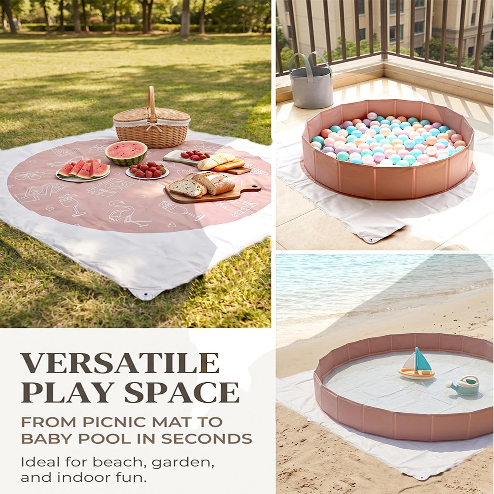 Kinderpool für den Wasserdicht Sanddicht 2 x 1,85 m | pool und Decke 2 in 1 für Kinder Familienspiel Wasserurlaub Ausflug Picknick