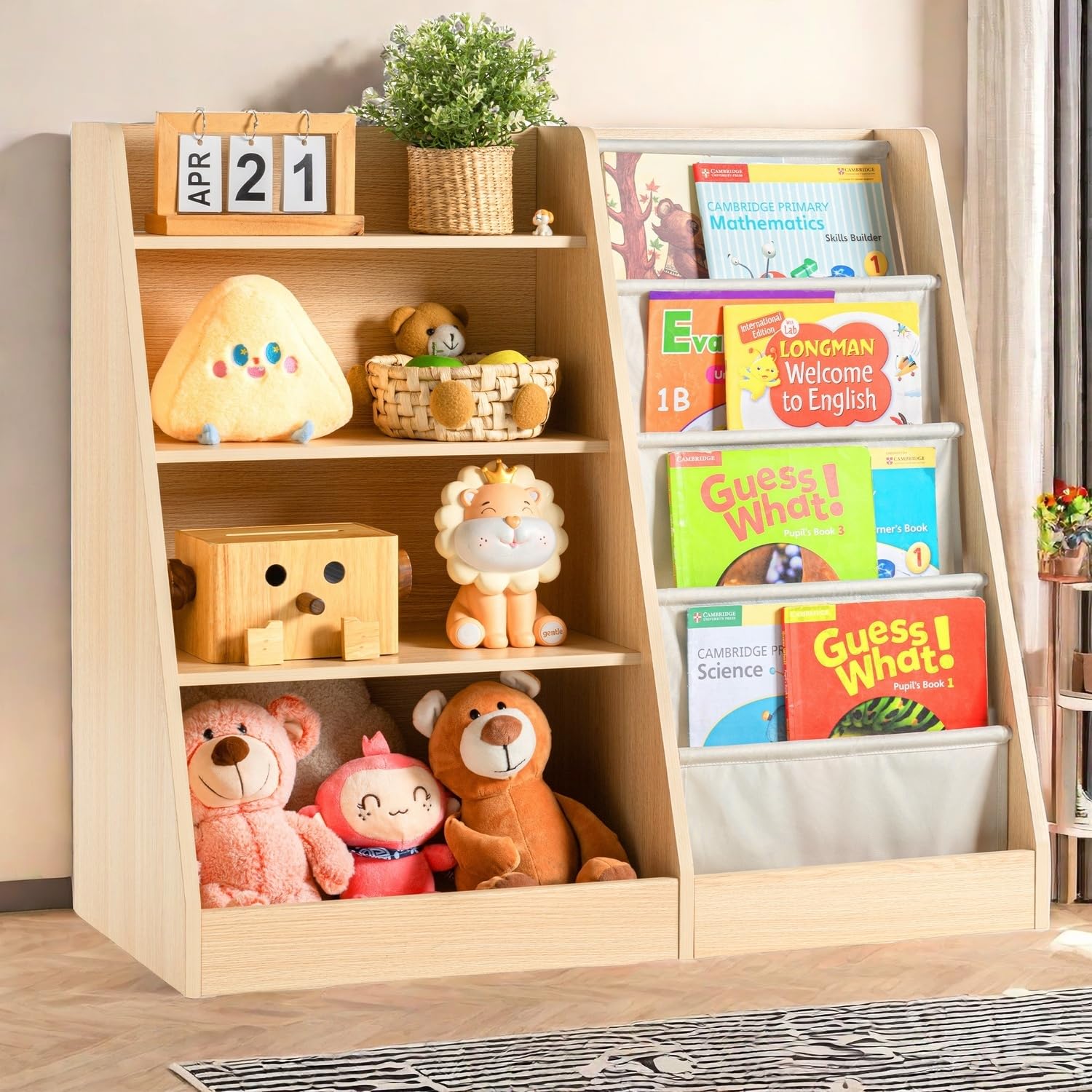 Amazon.com: infurnic 4 Tier Kids Wooden Bookshelf Baby Toddler ...