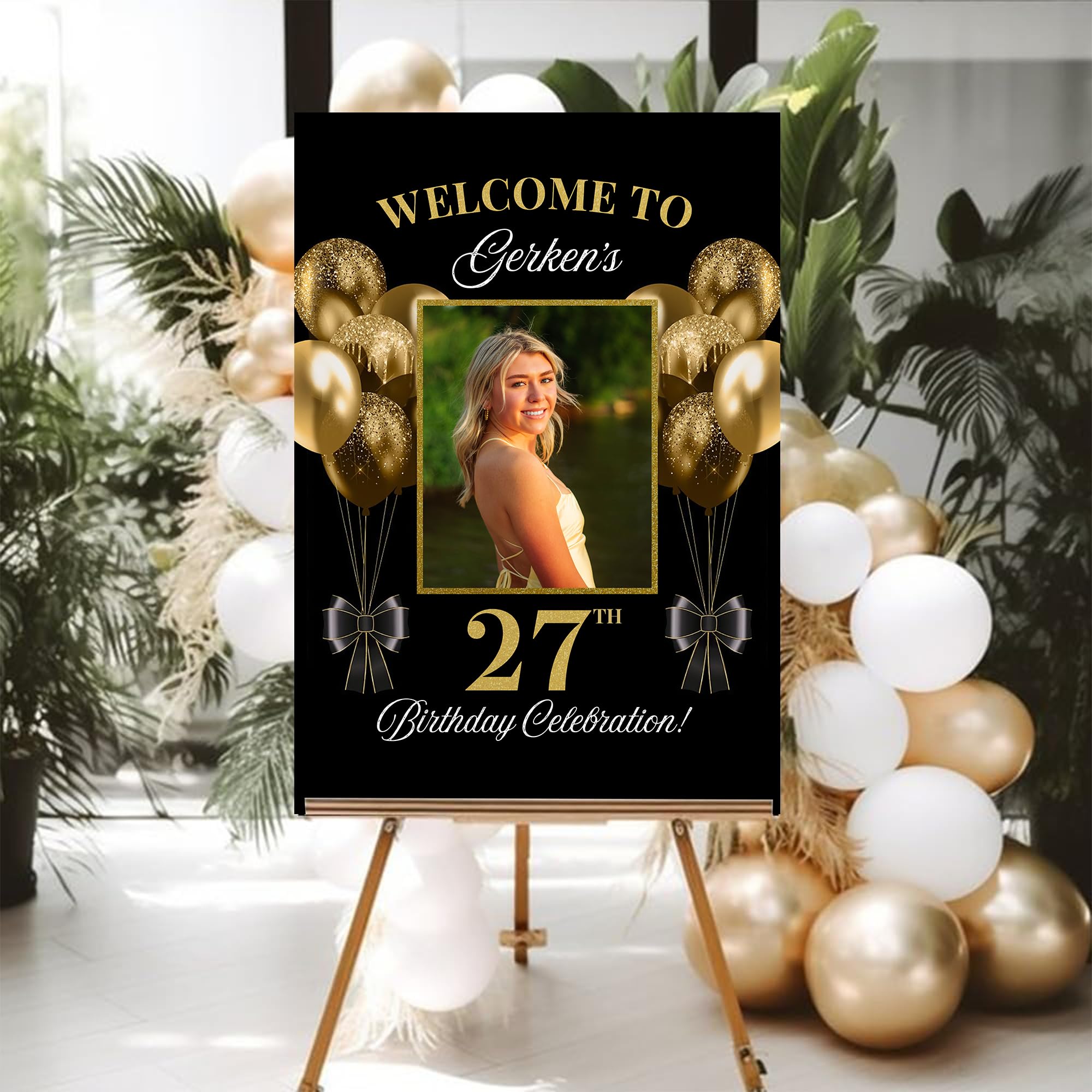 Personalized 27th Birthday Welcome Sign With Photo, Custom Any Age Birthday Poster, Birthdays Party Decor, Birthdays Gifts