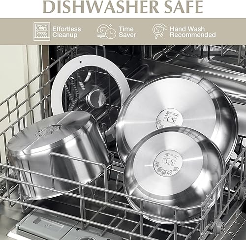 Miniatura 5 de KOCH SYSTEME CS Juego de ollas y sartenes de acero inoxidable, juego de utensilios de cocina de acero inoxidable de 7 piezas con mango desmontable,