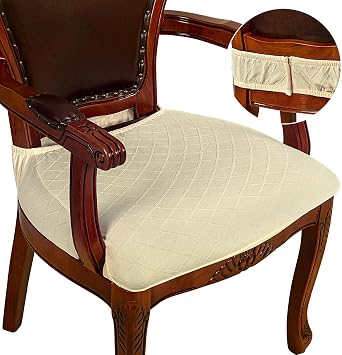 CZL Dining Chair Covers Set of 2, Upgraded Zipper Dining Chair Seat Covers Washable, Stretch Jacquard Dining Chair Slipcover Chair Protectors Covers Removable,Beige,Set of 2