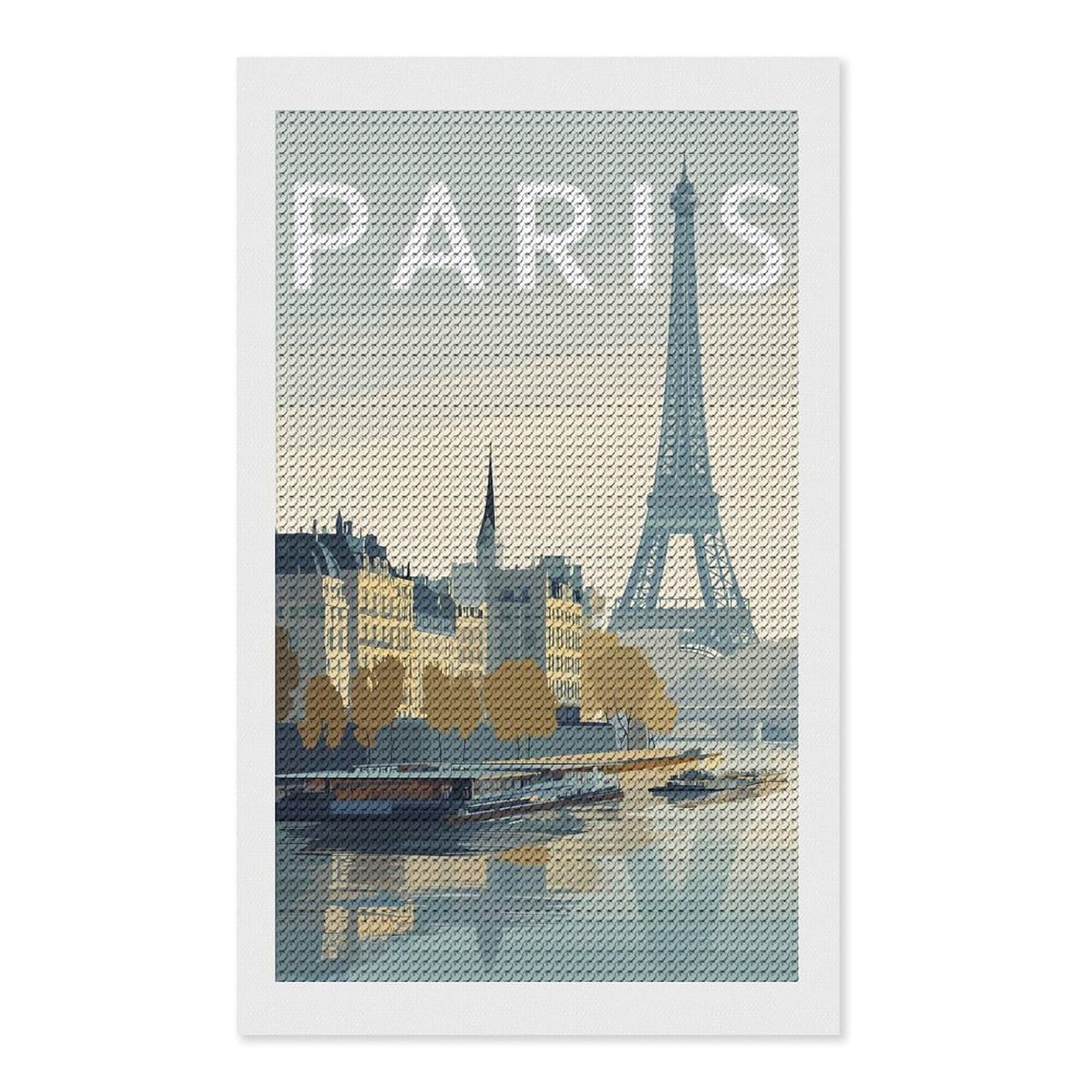 Junmoney Paris Cityscape with Eiffel Tower(2) Diamond Art Canvas 12"x20", for Adults, Mindful Craft Activity, Modern Decor, Christmas Gift, Full Kit Included