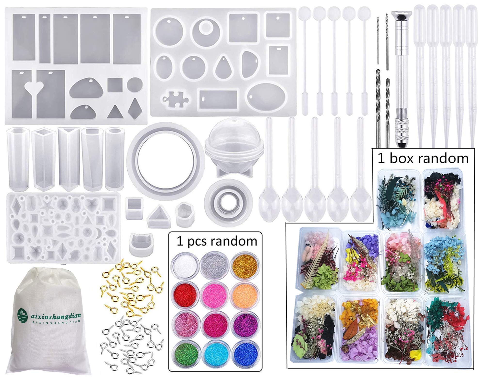 Resin Moulds Silicone Kit Handmade Crystal Glue Mold Set, Transparant Silicone Resin Kits, Epoxy Resin Moulds, for Jewelry Earrings Necklace Bracelet Nail Art DIY Stencils Handmade Craft