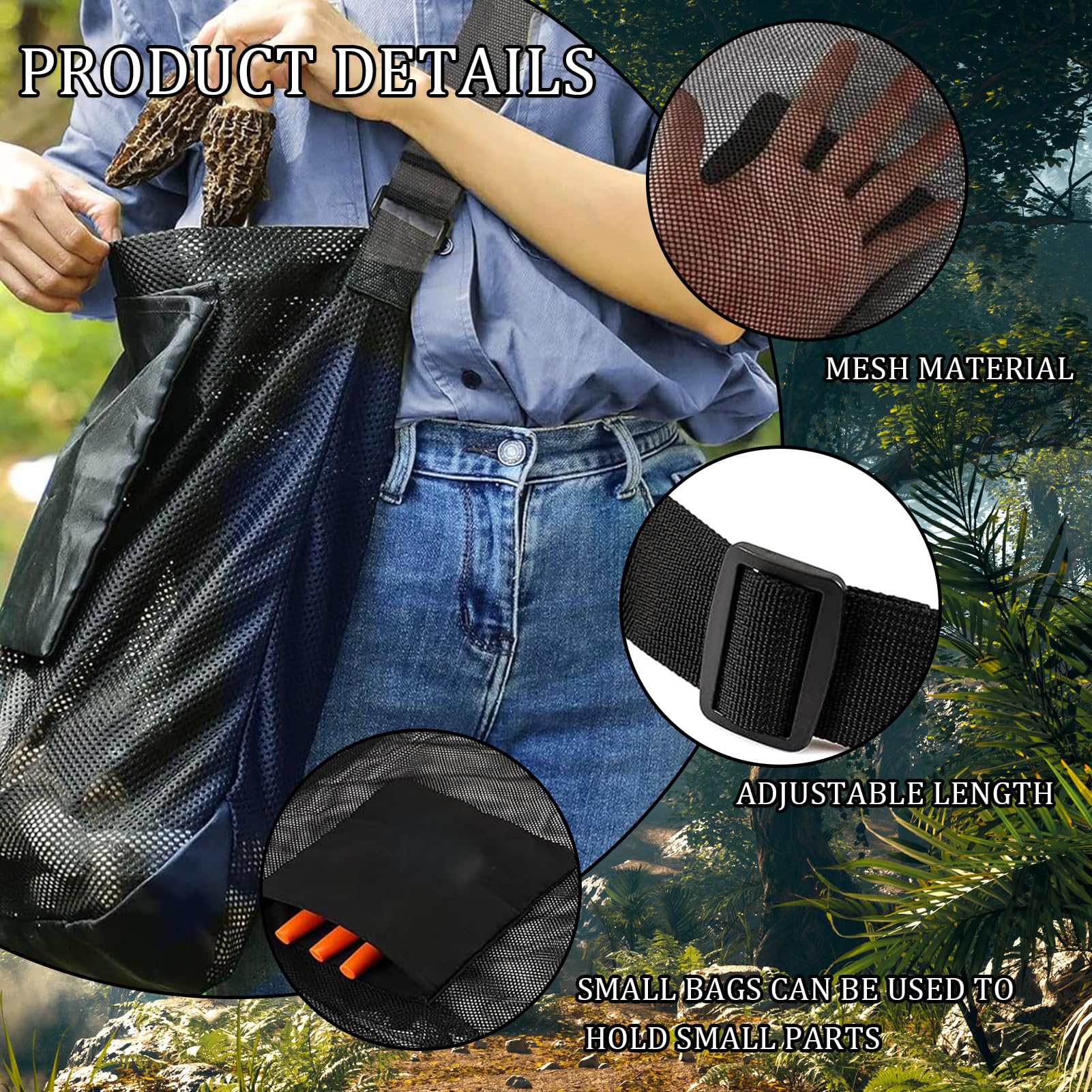 Bolsa de Caza de Setas, Bolsa de Setas con Guantes, Bolsa de Recolección de Setas, Cinturón de Hombro Ajustable, Bolsa de Recogida de Frutas, Bolsa de Forraje de Malla, para Camping, Senderismo