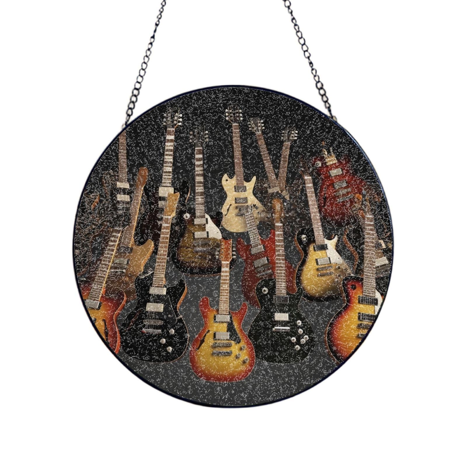 Stained Glass Window Hanging Guitars Sun Catchers Indoor Outdoor Decor Window Suncatcher Door Garden Sunroom Sun Catcher Home Decor Birthday Christmas for Mom Men