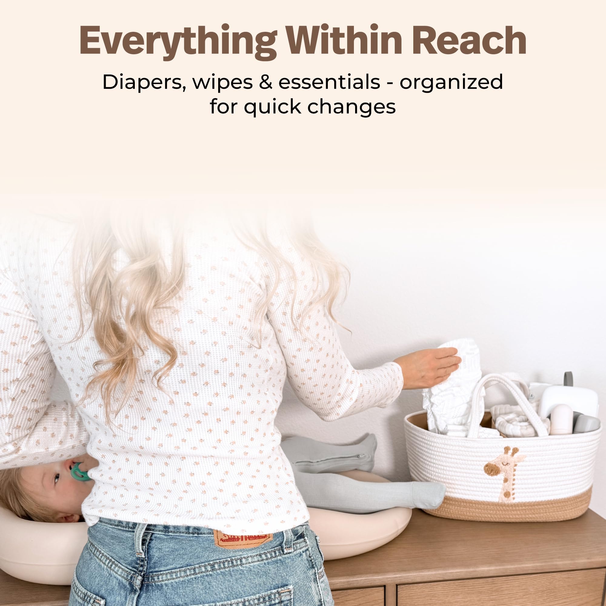 KEMINA BLANKETS Giraffe Diaper Caddy Organizer for Baby Cotton Rope Nursery Storage Basket 17"x10.5"x7" with Removable Dividers Portable Changing Table Organizer, Car Caddy, Baby Shower Basket - 4