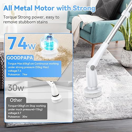 Miniatura 4 de Limpiador eléctrico giratorio, cepillo de limpieza inalámbrico con 8 cepillos limpiadores reemplazables, limpiador de ducha eléctrico con mango