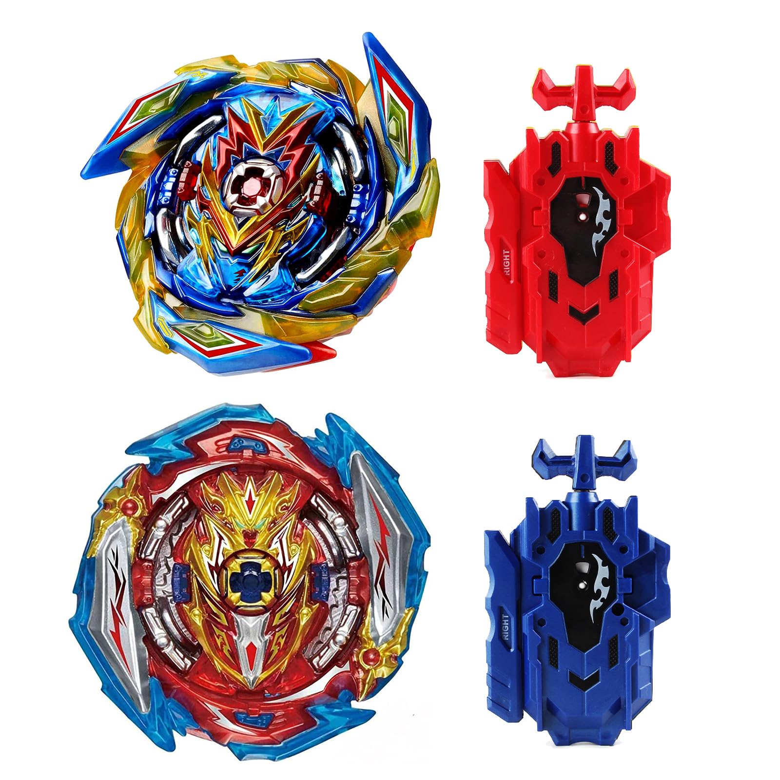 Wotean Gyros Turbos Set, 4D Arena Metal Fusion Battles Gyros, with Battling Top Launcher, Gift Sets for Kids,B163+B173-1