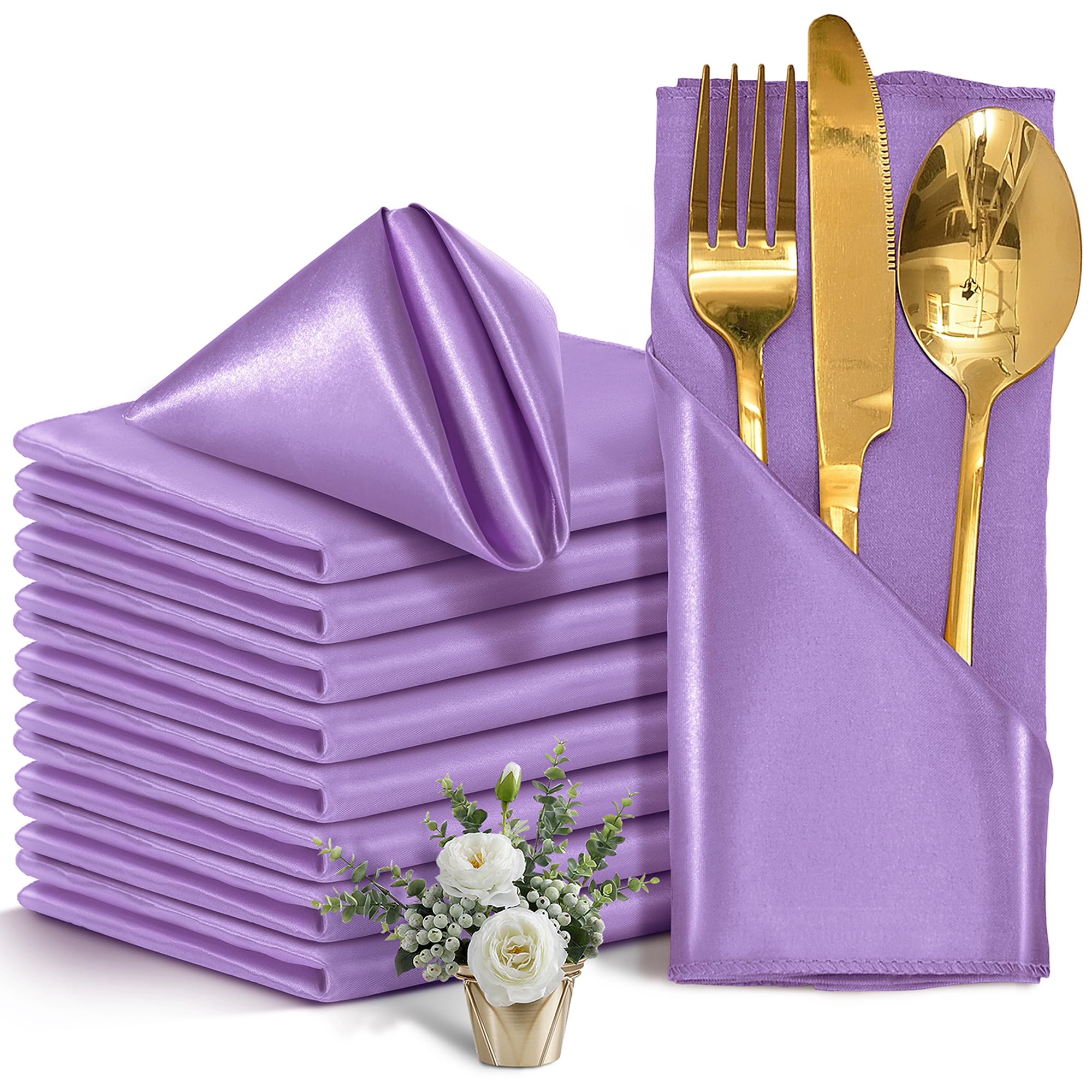 Tovaglioli di raso, lavanda, 43,2 x 43,2 cm, 50 pezzi | Tovaglioli da tavola quadrati, morbidi e setosi, lavabili, per ristorante, matrimoni, cene, feste