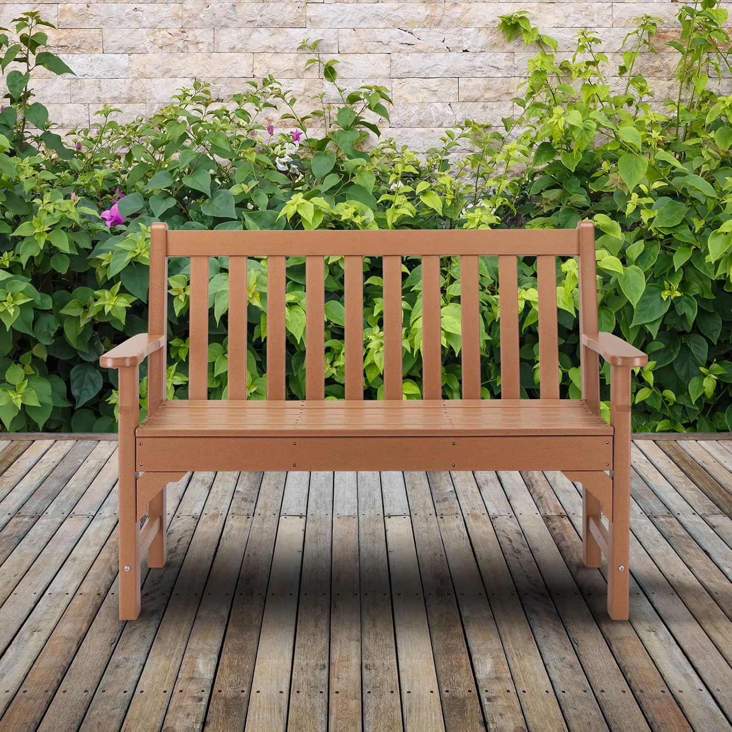 Outvita Garden Bench, HDPE Outdoor Bench for Two Person All-Weather Patio Bench Anti-Fading & Anti-Cracking for Garden, Porch and Park