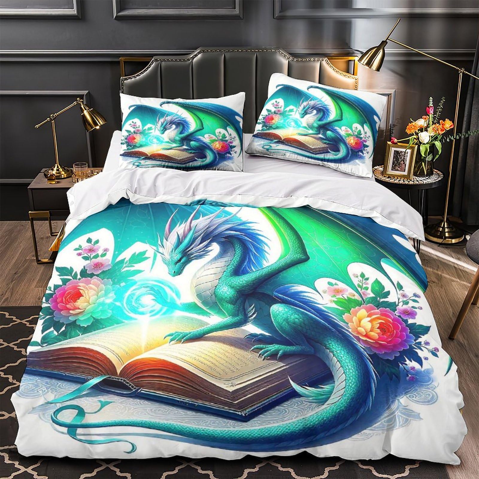 Housse de couette dragon pour chambre d'enfant et ado passionné de fantasy