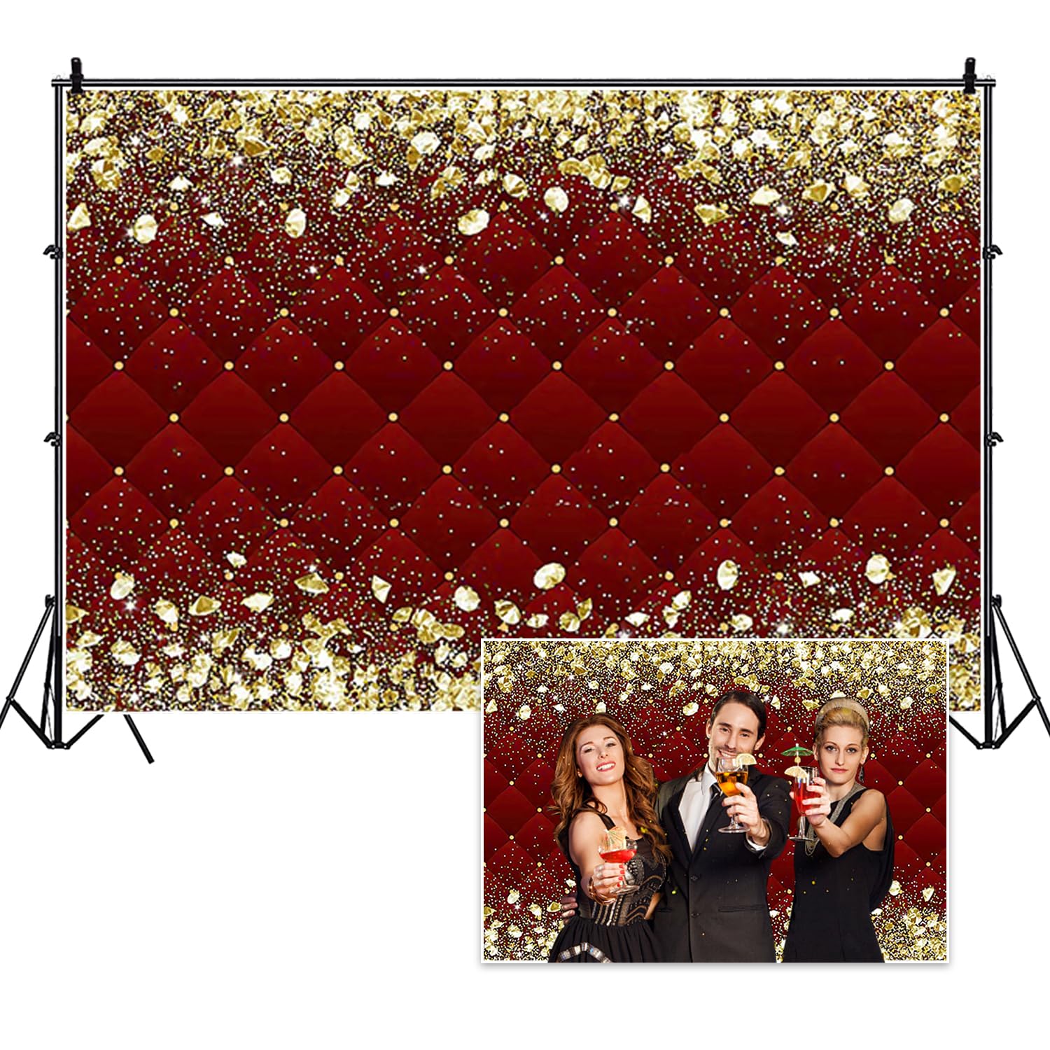TTQYFNM 7x5ft Burgundy and Gold Backdrop Golden Glitter Diamonds Sequins Photography Background for Birthday Wedding Bridal Shower Party Decoration