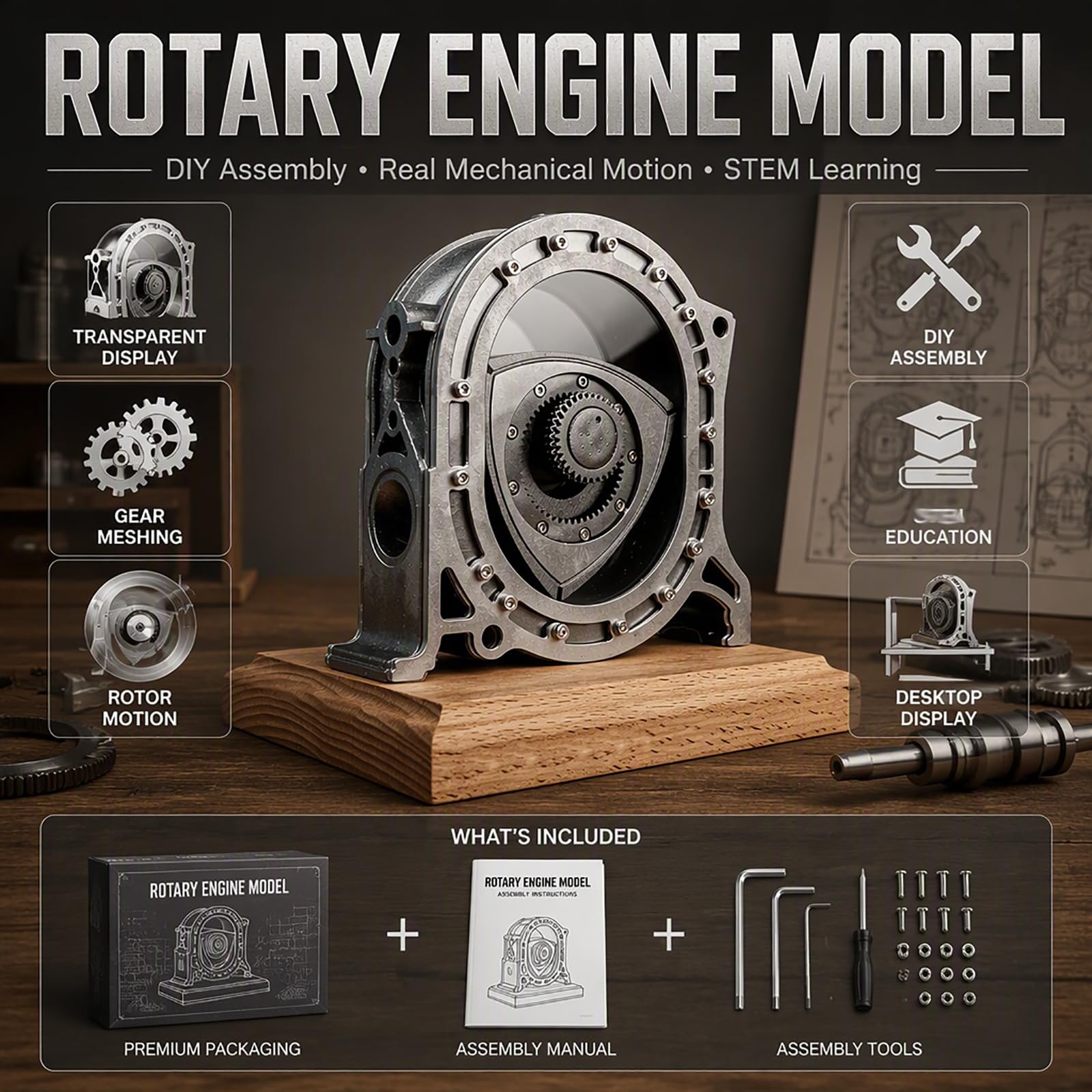 Kit di Modellismo di Motore, Modello di Motore in Metallo Fai-da-Te, Fino A 600 Giri/Minuto, per Scopi Didattici E per Appassionati di Tecnologia (assemblaggio Richiesto).