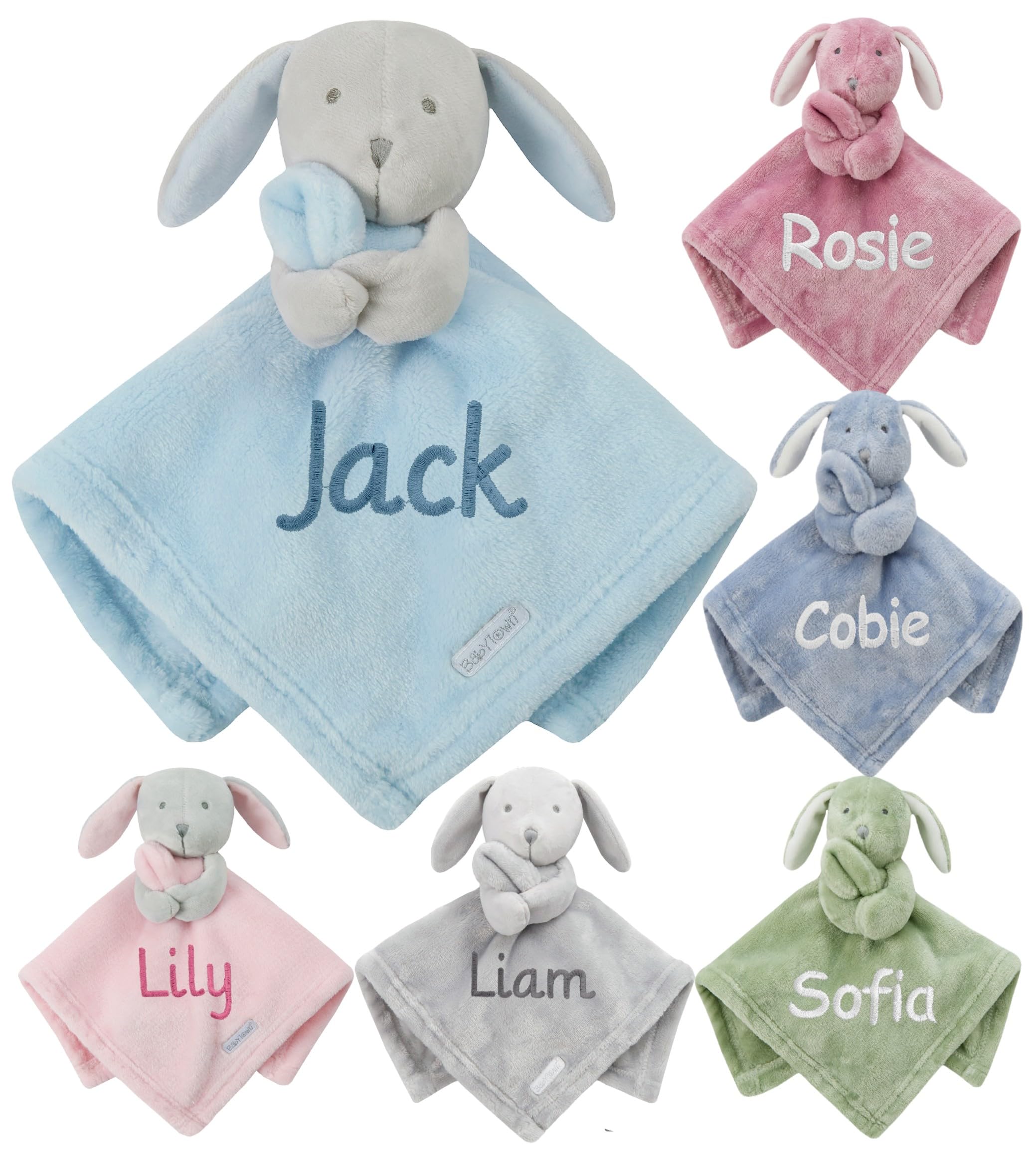 Gembroidery Personalised Baby Comforter Blanket Newborn Christening Shower Gift Boy Girl Keepsake Soft Snuggly Toy Blankie (Blue Bunny)