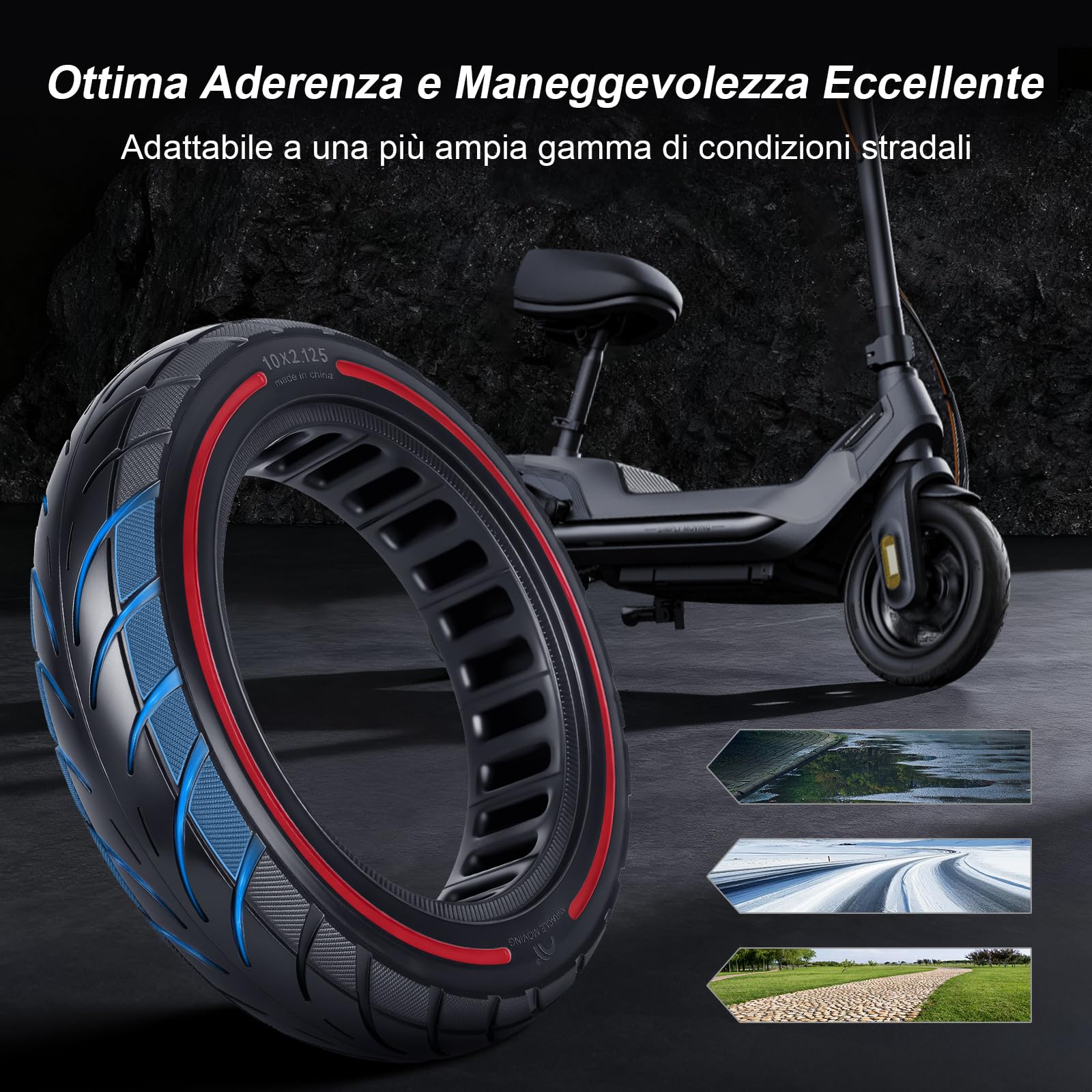 10x2,125 Pneumatici pieni 250x54 Solidi per Xiaomi 4Pro/4Lite/Ninebot uifi/F20d/F30d/F40d/F40E Monopattini elettrici da 10 pollici, pneumatici pieni ad alta elasticità (Rosso 2 pezzi)