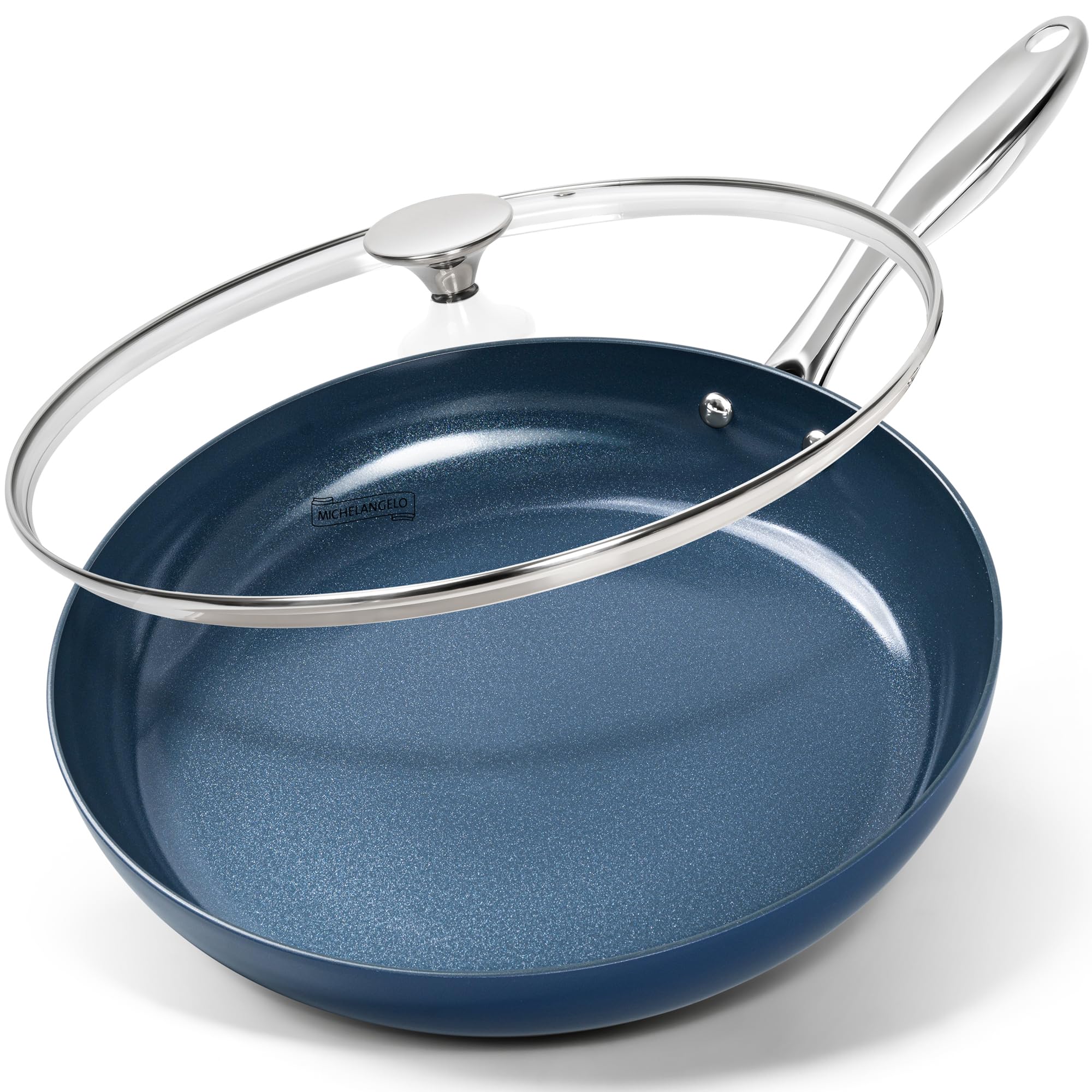 MICHELANGELO 12 Inch Frying Pan with Lid, Blue Ceramic Nonstick